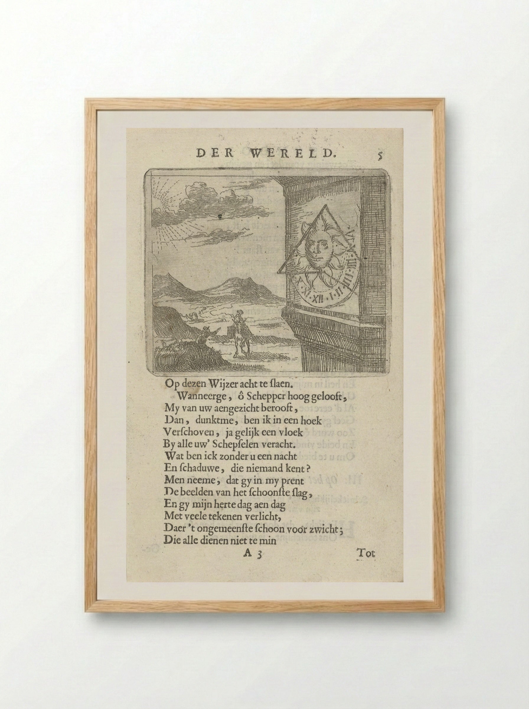 Zonnewijzer in een landschap met twee figuren - Arnold Houbraken - Framed Print Wood