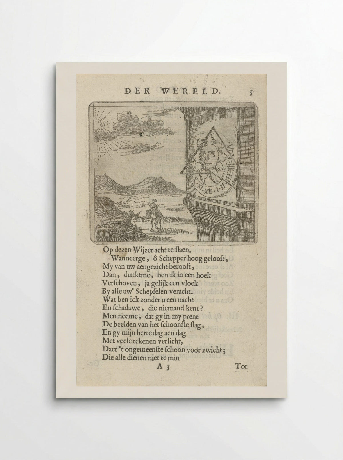 Zonnewijzer in een landschap met twee figuren - Arnold Houbraken - Poster