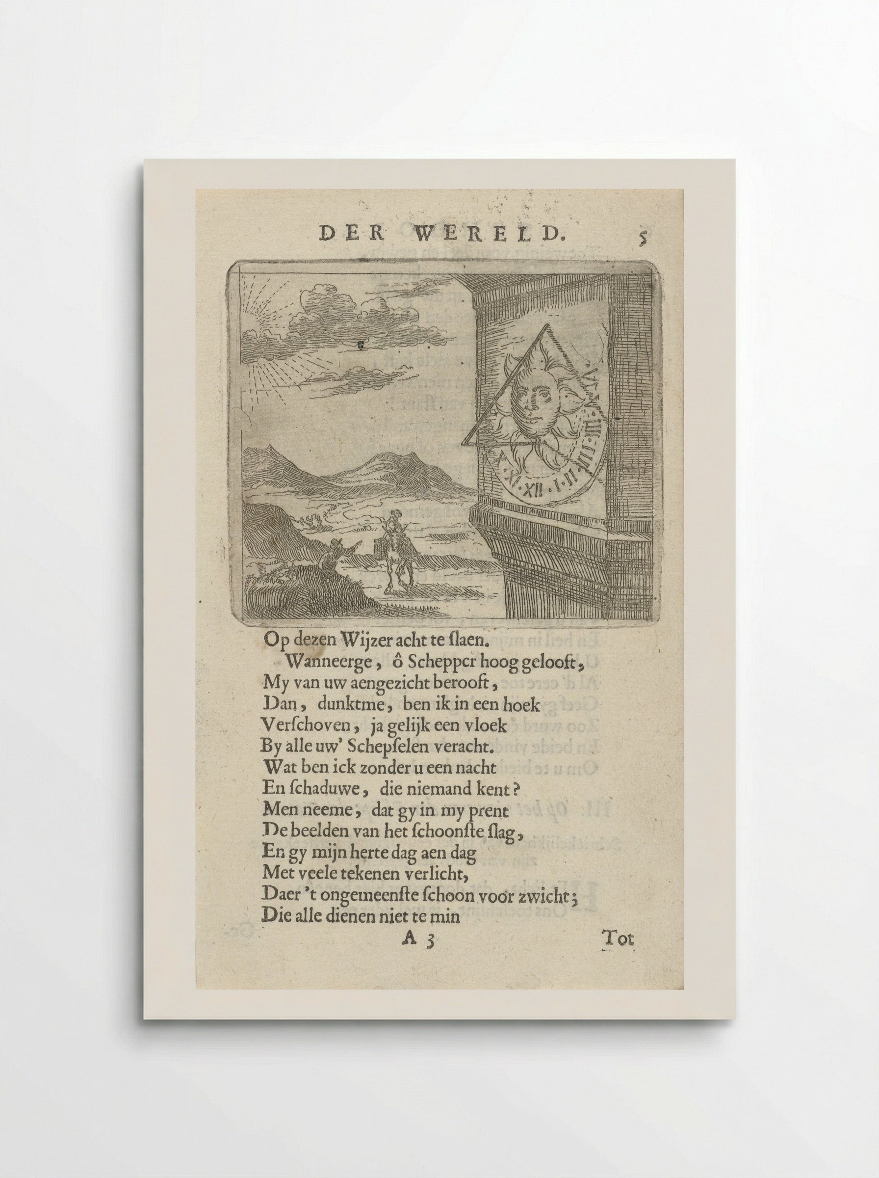 Zonnewijzer in een landschap met twee figuren - Arnold Houbraken - Poster
