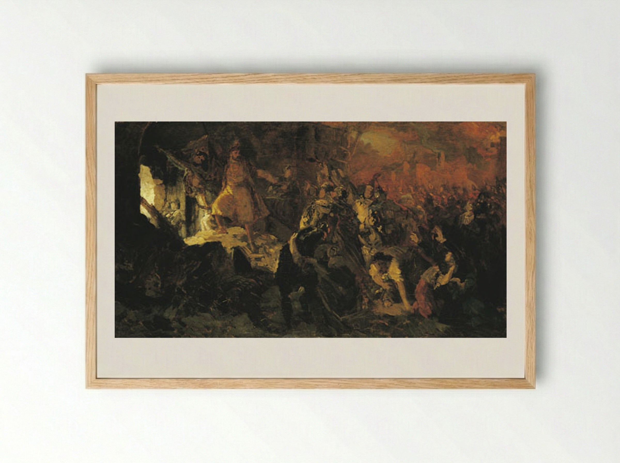 Zrinyi's Charge from the Fortress of Szigetvár - Bertalan Székely - Framed Print Wood