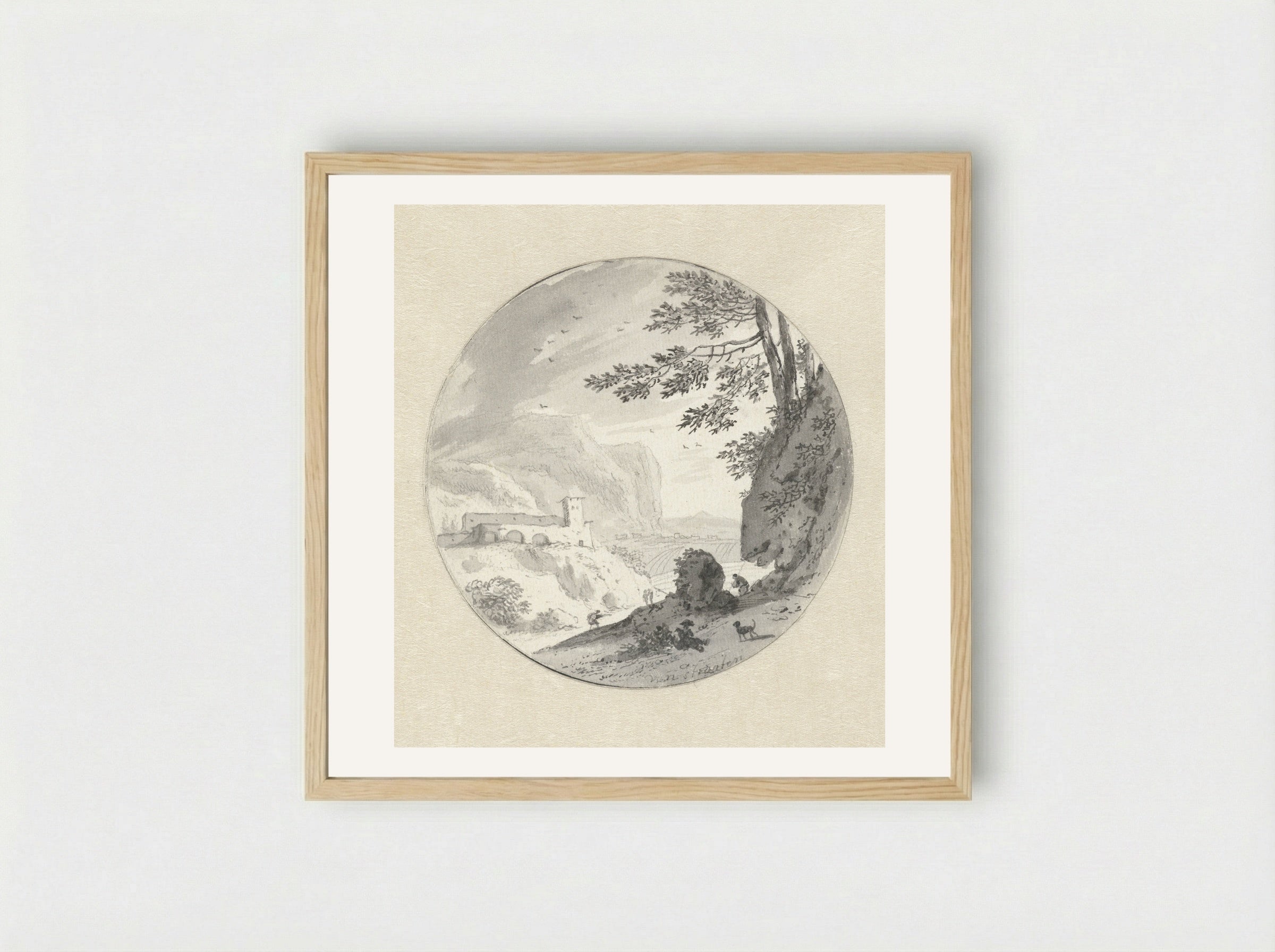 Zuidelijk berglandschap met een klooster in een vallei - Hendrik van der Straaten - Framed Print Wood