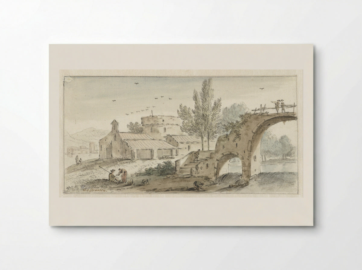 Zuidelijk landschap met een stenen brug - Hendrik van der Straaten - Poster