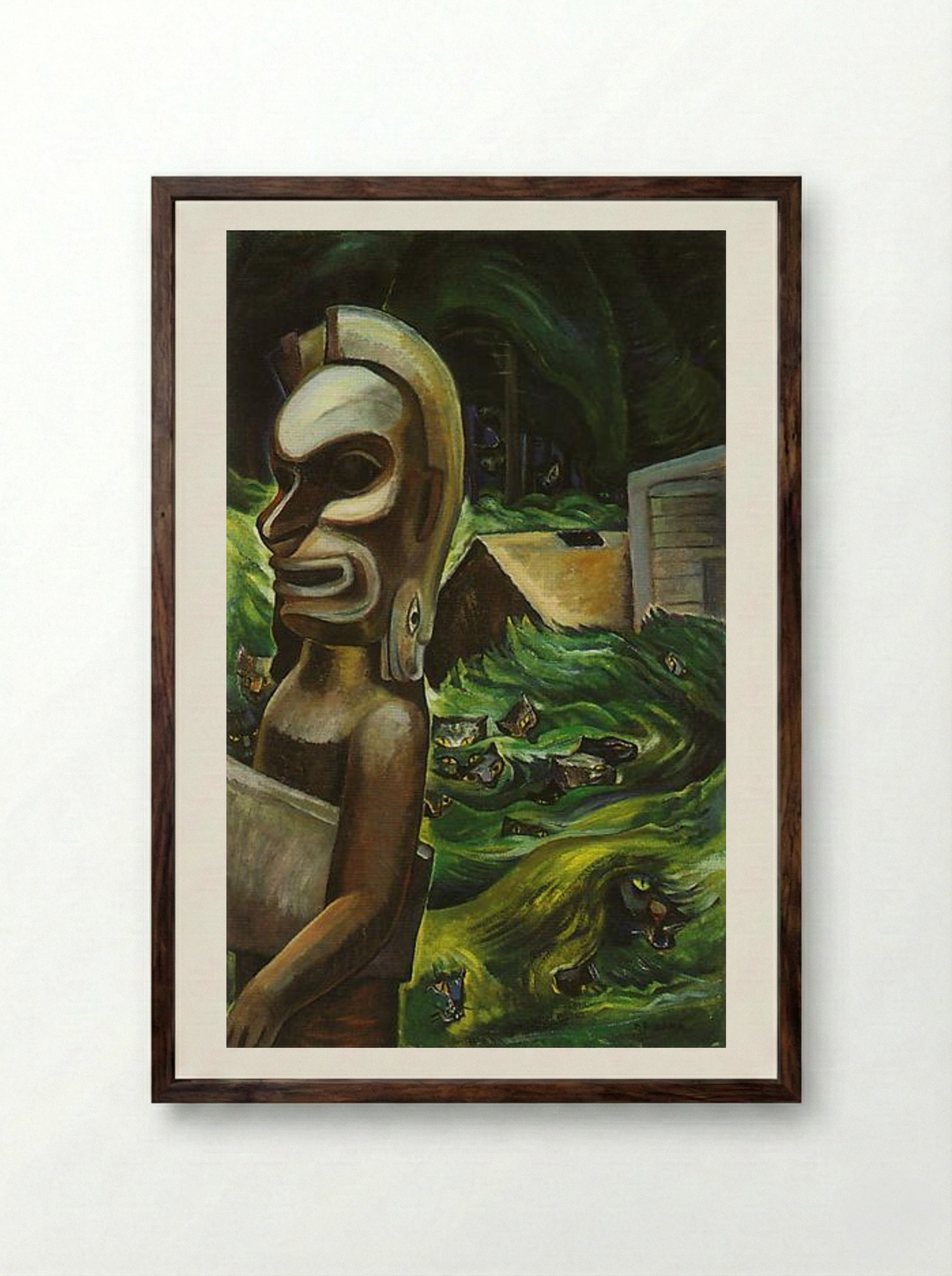 Zunoqua of the Cat Village - Emily Carr - Framed Print Dark Wood