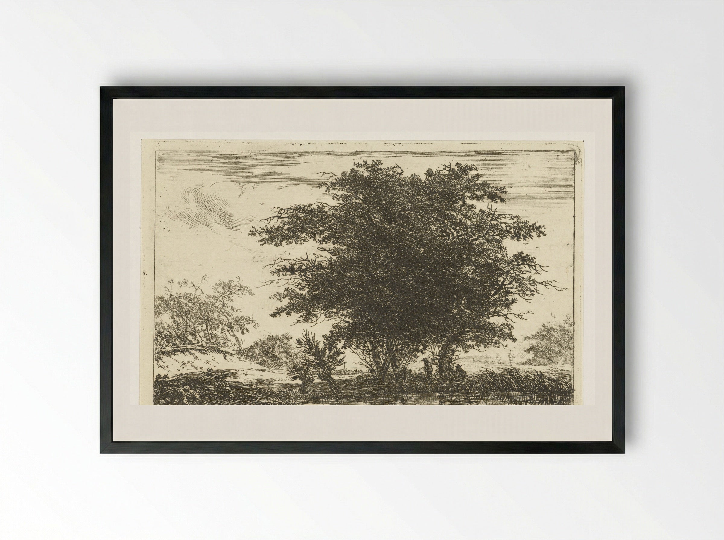 Zwaar geboomte aan een plas - Hermanus van Brussel - Framed Print Black