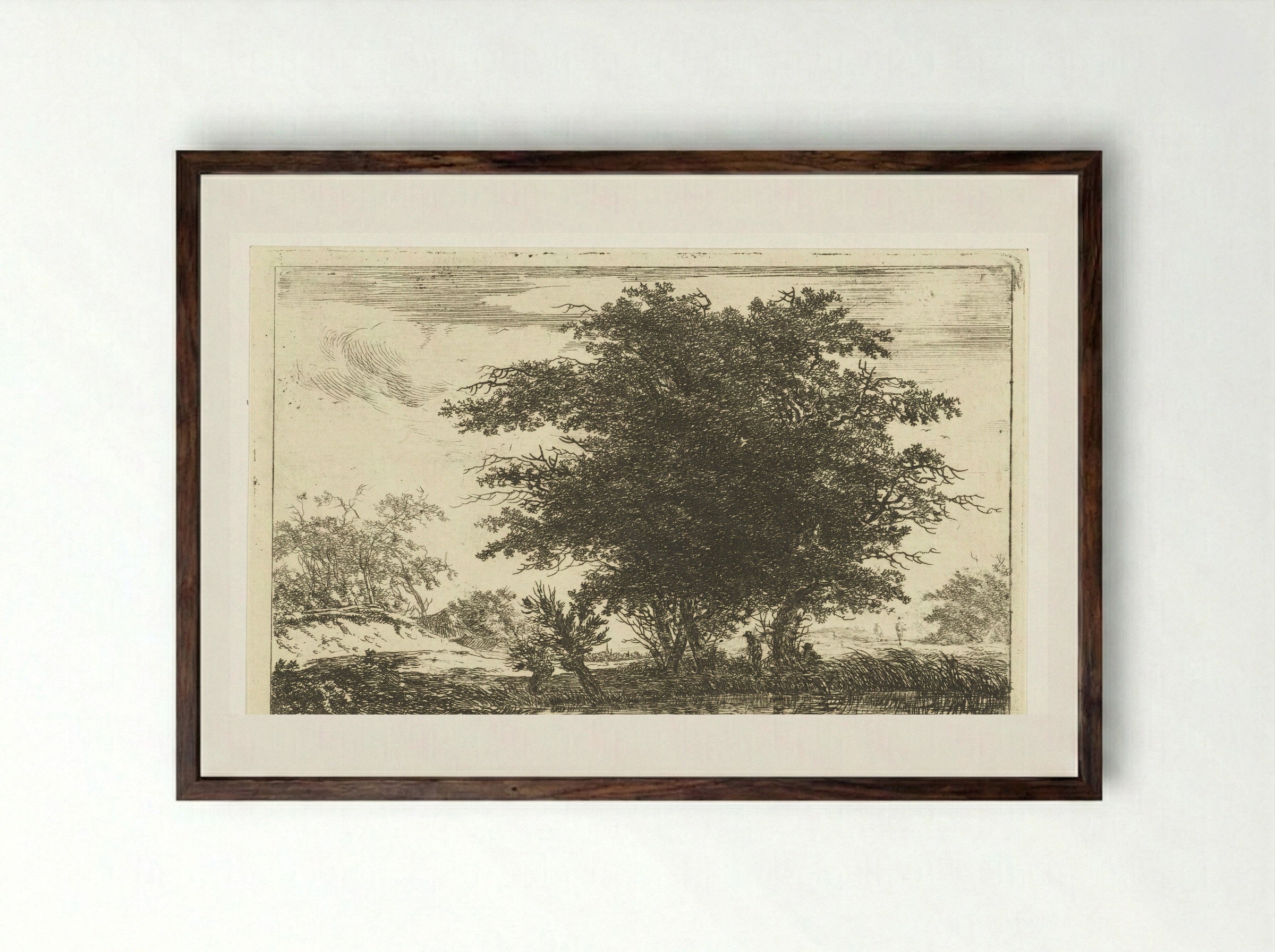 Zwaar geboomte aan een plas - Hermanus van Brussel - Framed Print Dark Wood