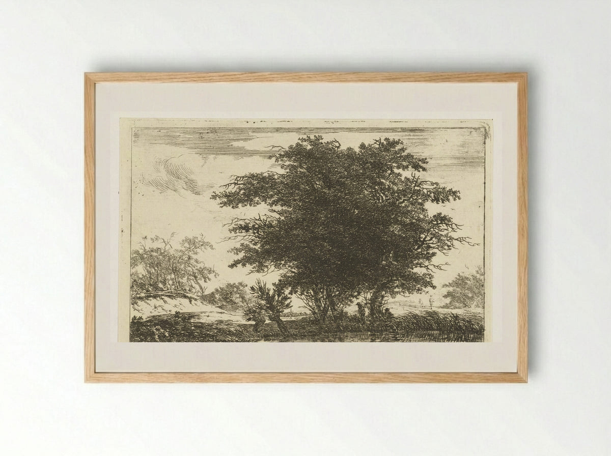 Zwaar geboomte aan een plas - Hermanus van Brussel - Framed Print Wood