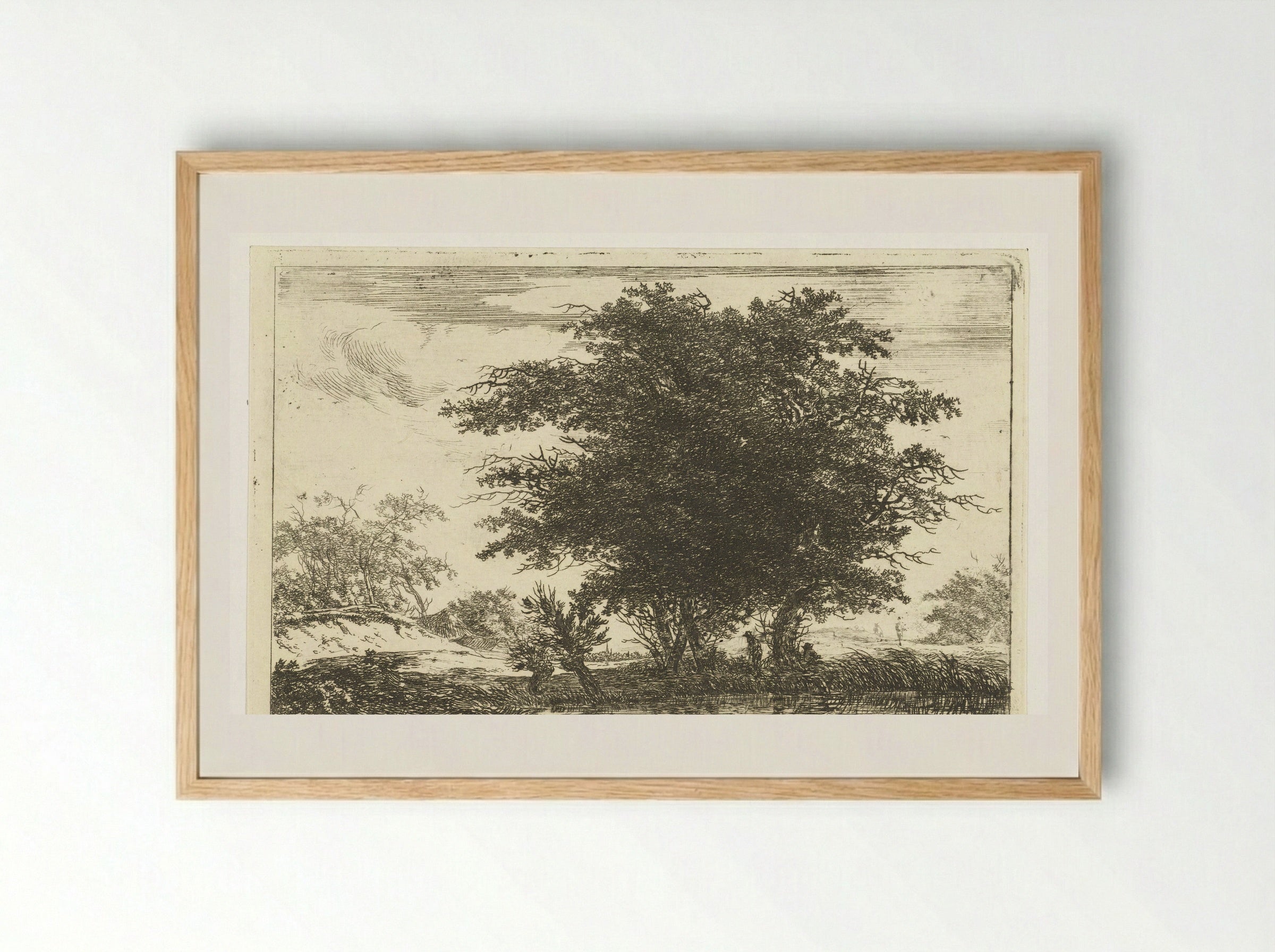 Zwaar geboomte aan een plas - Hermanus van Brussel - Framed Print Wood