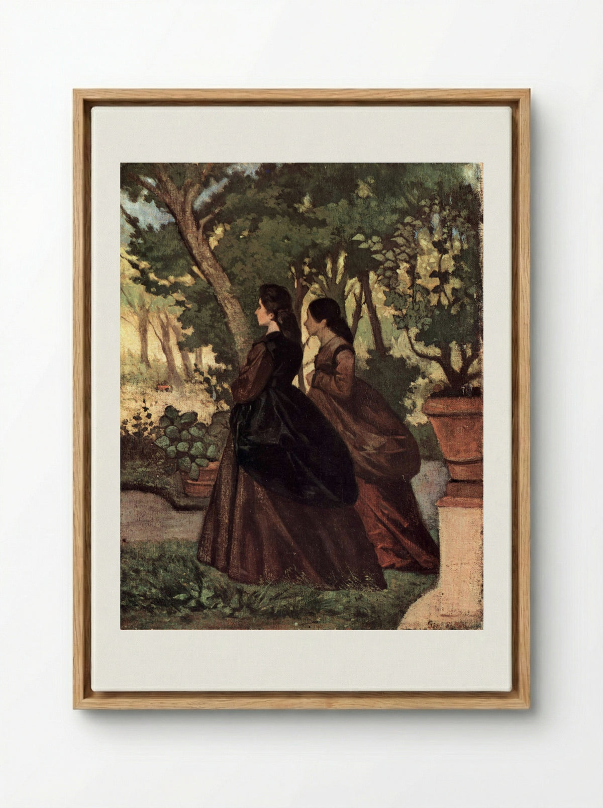 Zwei Damen im Garten von Castiglioncello - Giovanni Fattori - Framed Canvas Wood
