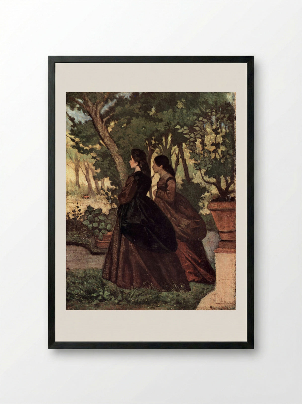 Zwei Damen im Garten von Castiglioncello - Giovanni Fattori - Framed Print Black