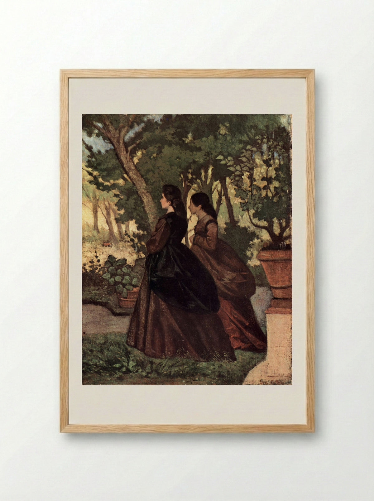 Zwei Damen im Garten von Castiglioncello - Giovanni Fattori - Framed Print Wood