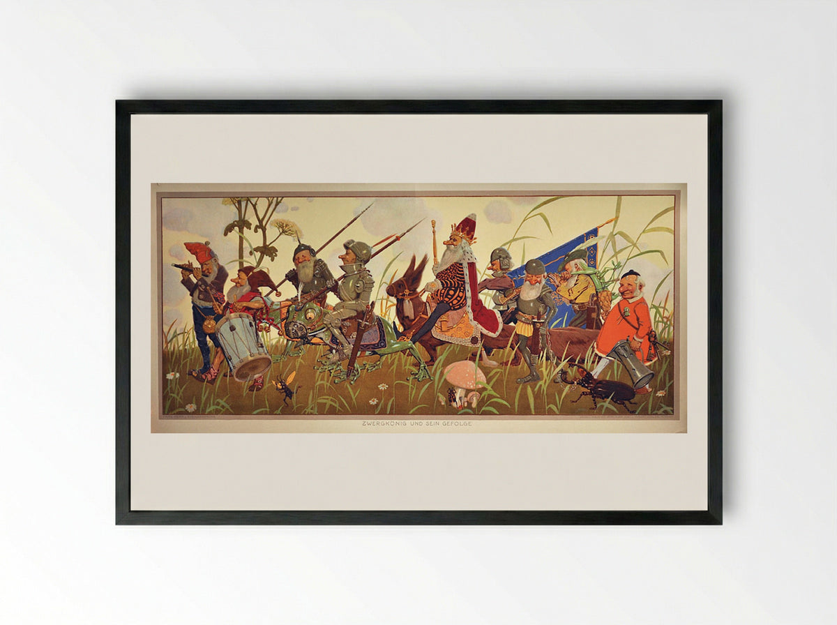 Zwergkönig und sein Gefolge - Fritz Rehm - Framed Print Black