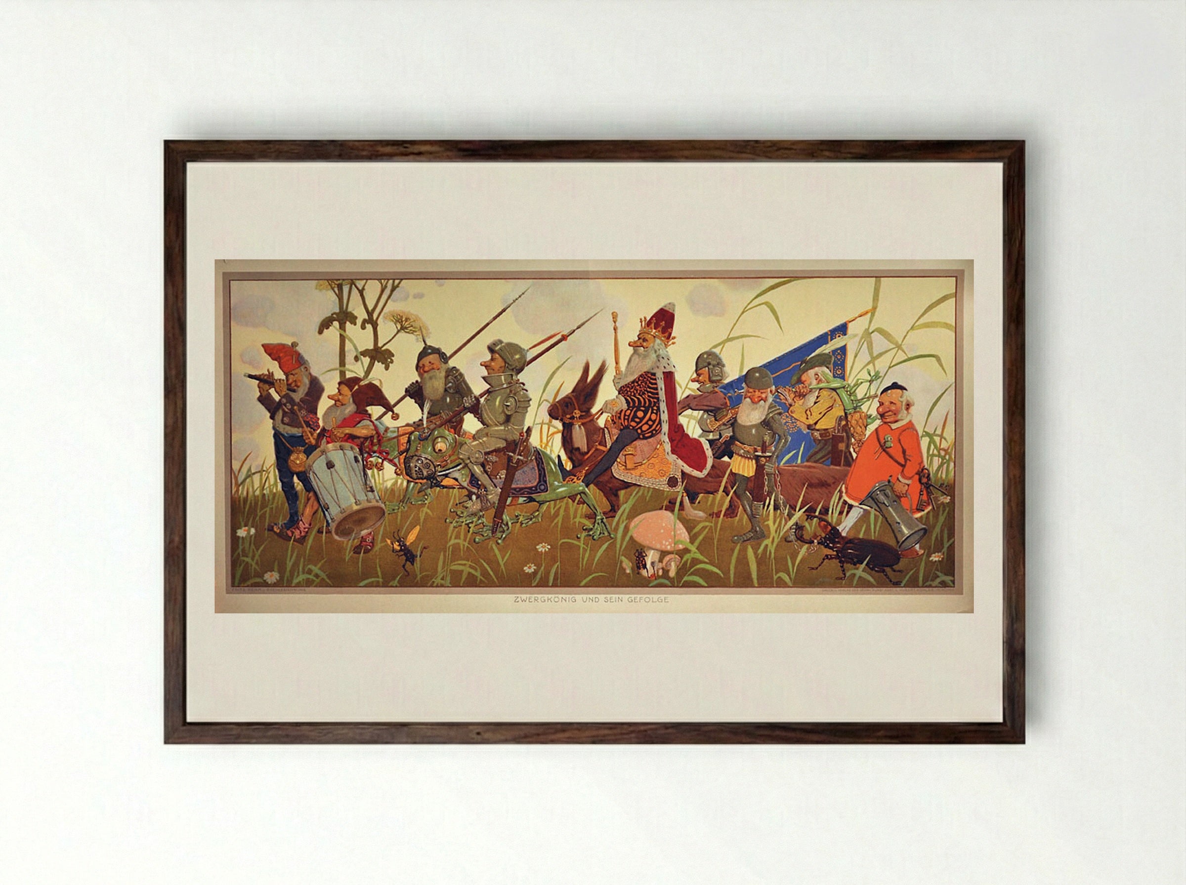 Zwergkönig und sein Gefolge - Fritz Rehm - Framed Print Dark Wood