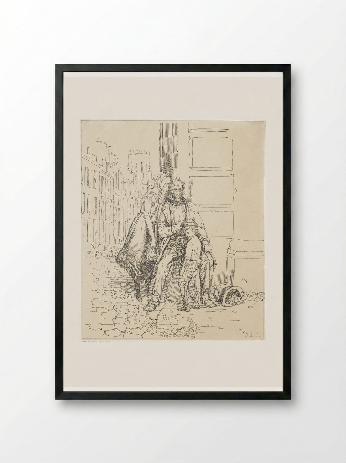 Zwervend gezin op straat - Jacobus Ludovicus Cornet - Framed Print Black