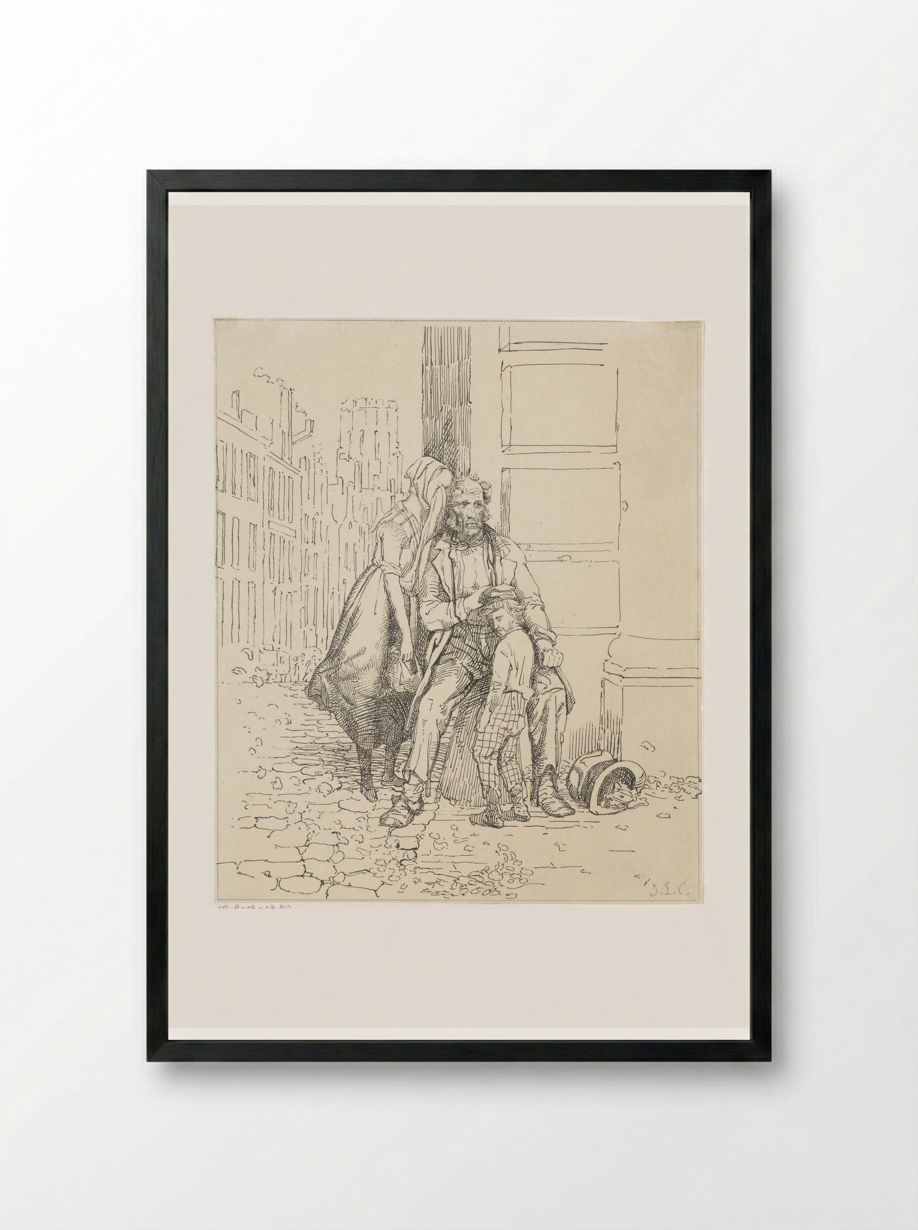 Zwervend gezin op straat - Jacobus Ludovicus Cornet - Framed Print Black