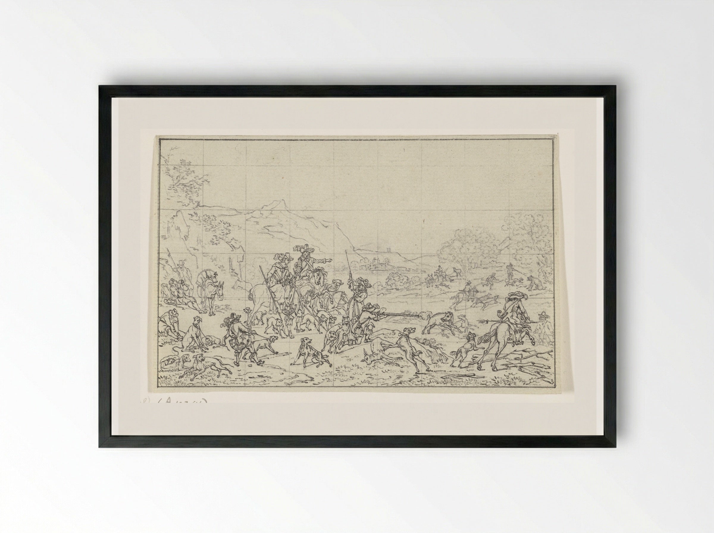 Zwijnenjacht (Boar Hunt) - Joannes Bemme - Framed Print Black