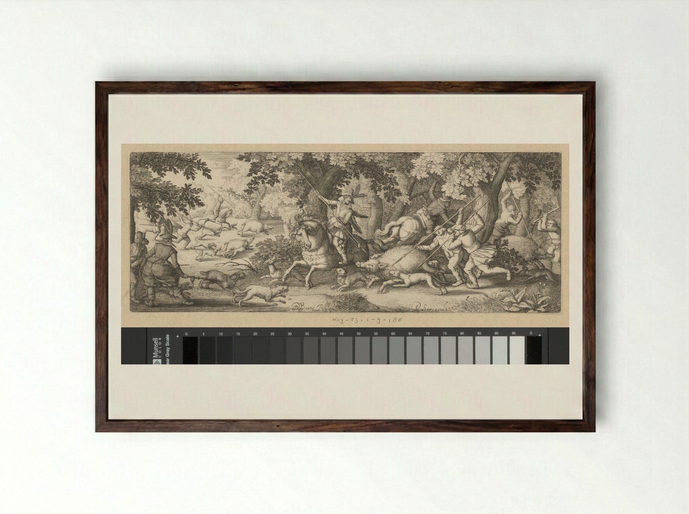 Zwijnenjacht (Boar Hunt) - Claes Jansz. Visscher (II) - Framed Print Dark Wood