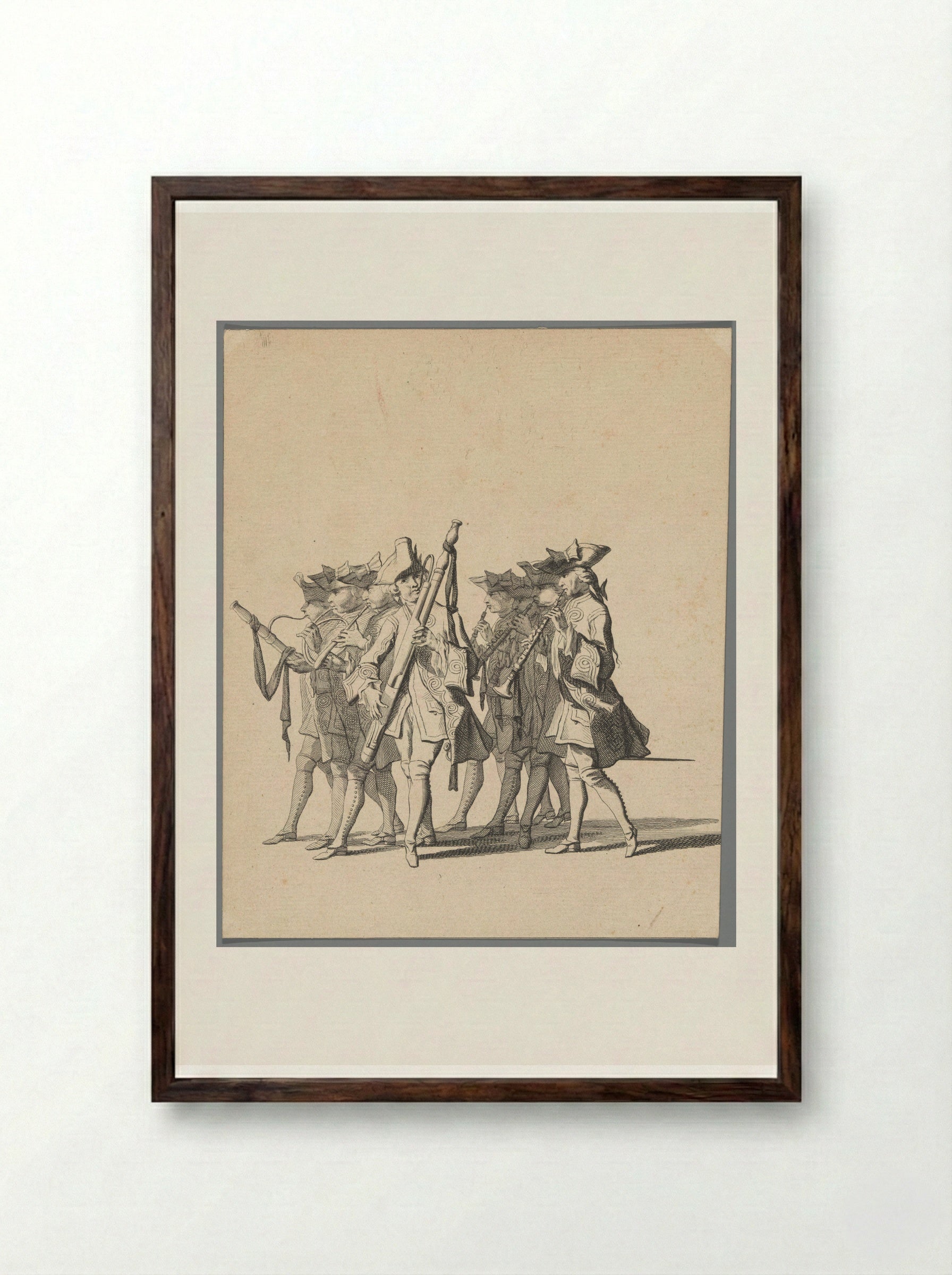 Zwitserse gardes (deel van Lijkstatie van Willem IV, 1752, plaat 5) - Jan Punt - Framed Print Dark Wood