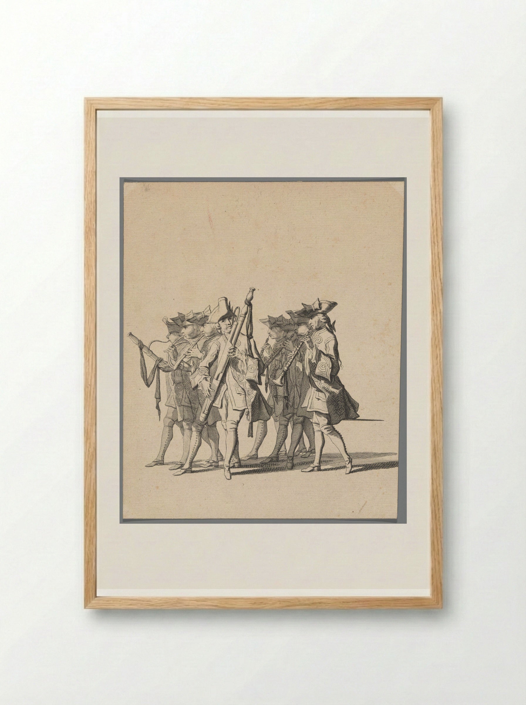Zwitserse gardes (deel van Lijkstatie van Willem IV, 1752, plaat 5) - Jan Punt - Framed Print Wood