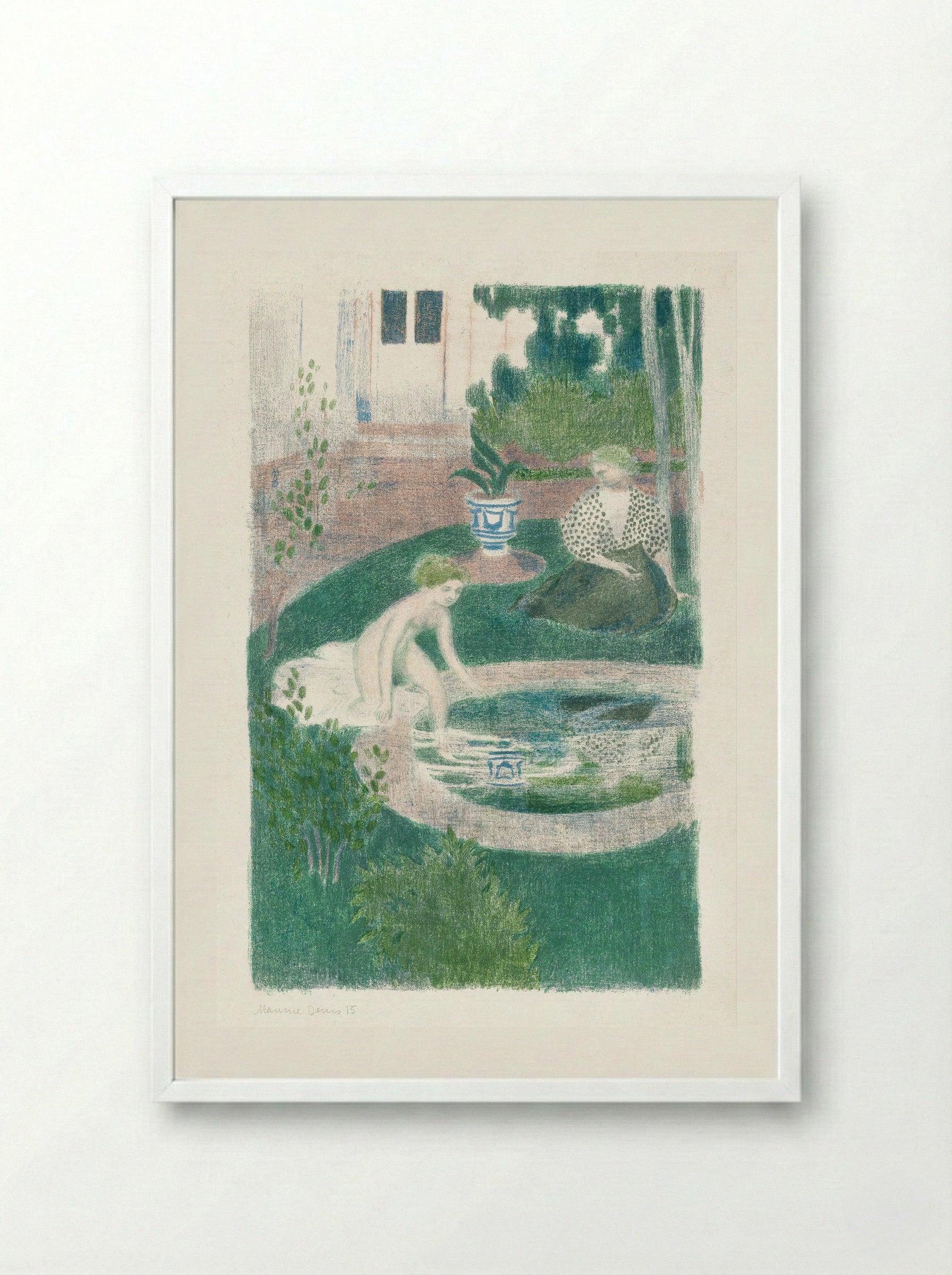 The Reflection in the Fountain (Le reflet dans la fontaine) - Maurice Denis - Framed Print White