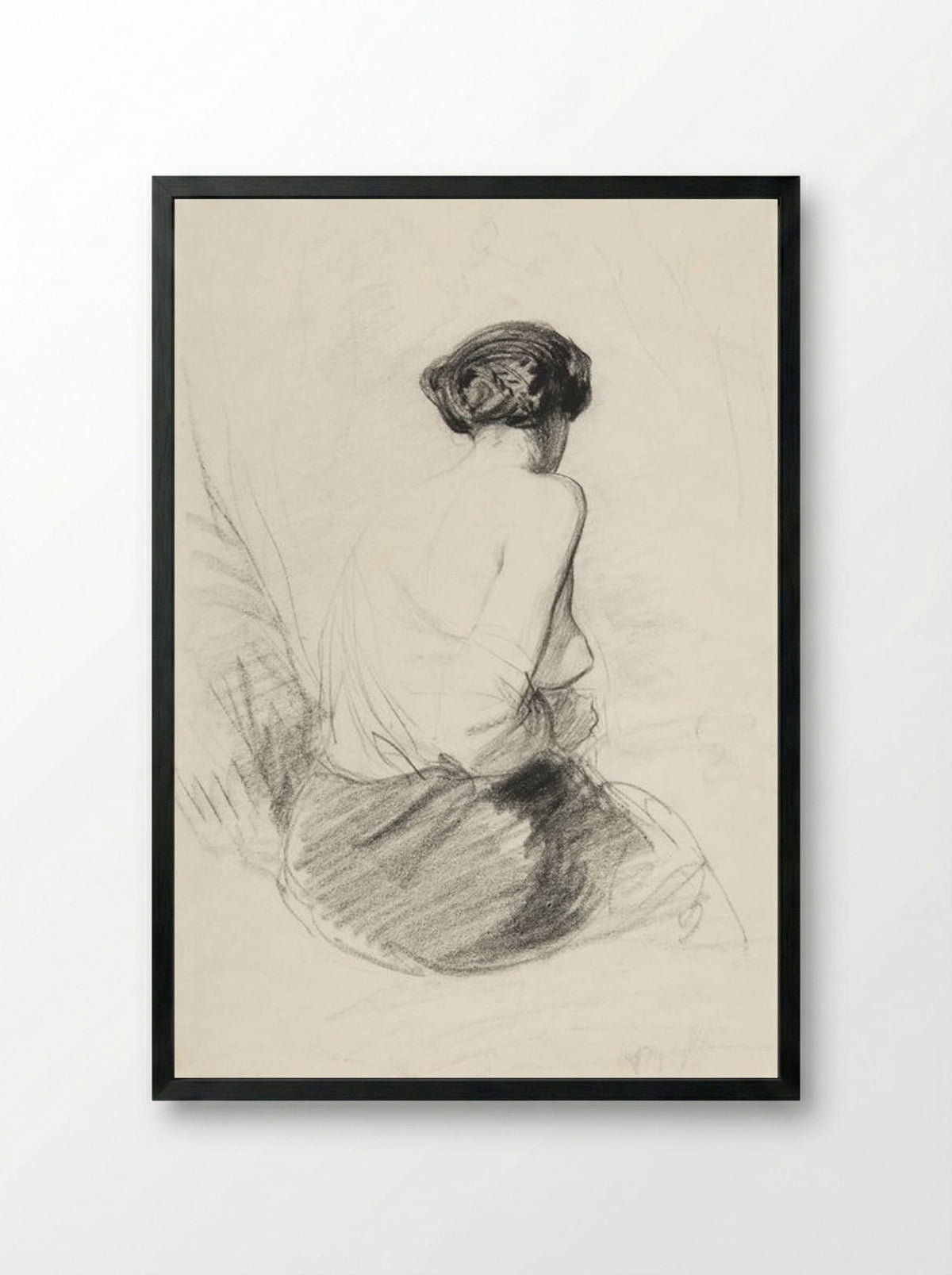 Woman Seated, Seen from Back (Nude Study) - Paul Gavarni - Framed Print Black