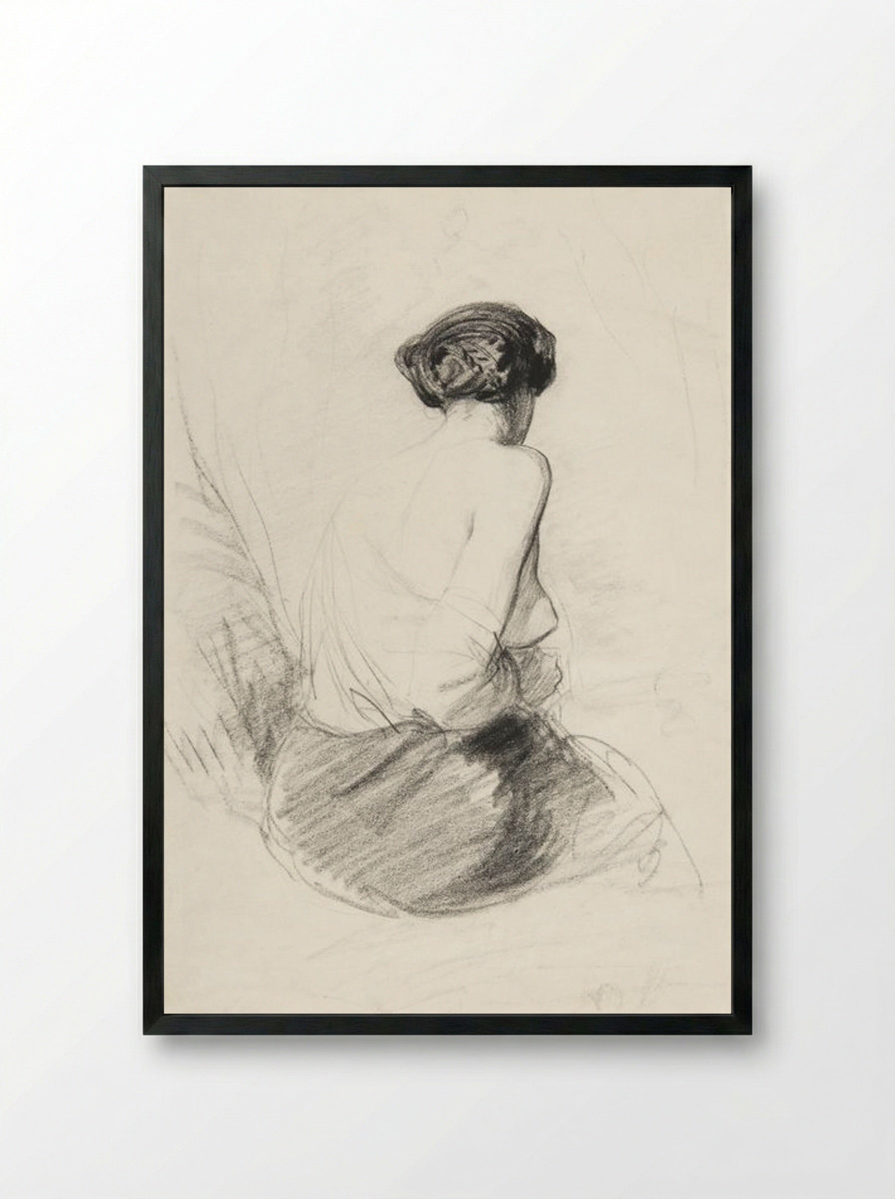 Woman Seated, Seen from Back (Nude Study) - Paul Gavarni - Framed Print Black