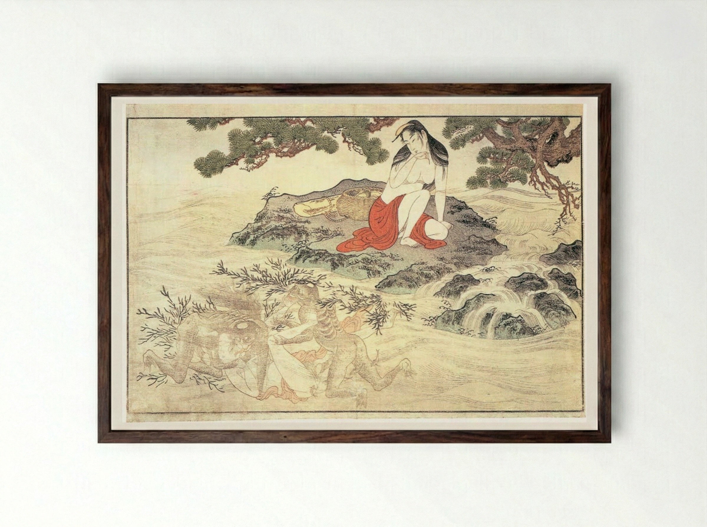 Awabi Divers - Kitagawa Utamaro - Framed Print Dark Wood