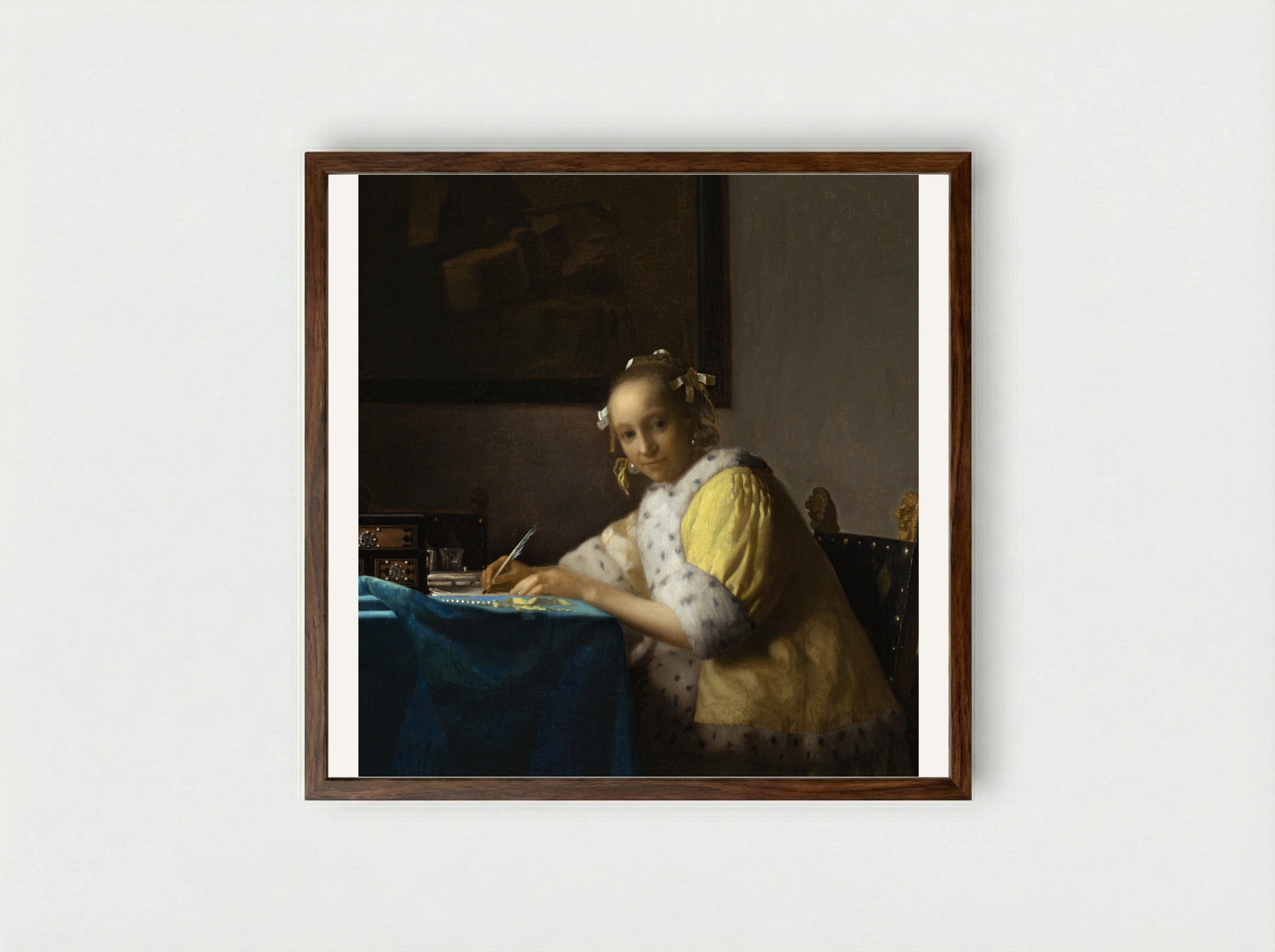 A Lady Writing a Letter - Johannes Vermeer - Framed Print Dark Wood