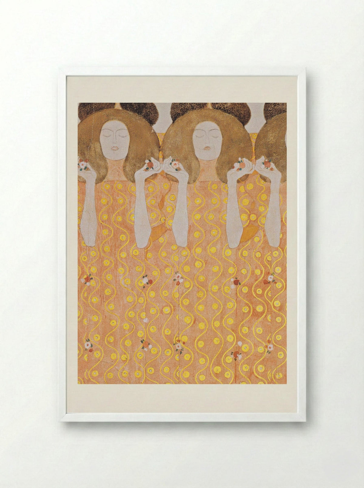 Detail from Beethoven Frieze: The Yearning for Happiness of Mankind - Gustav Klimt - Framed Print White