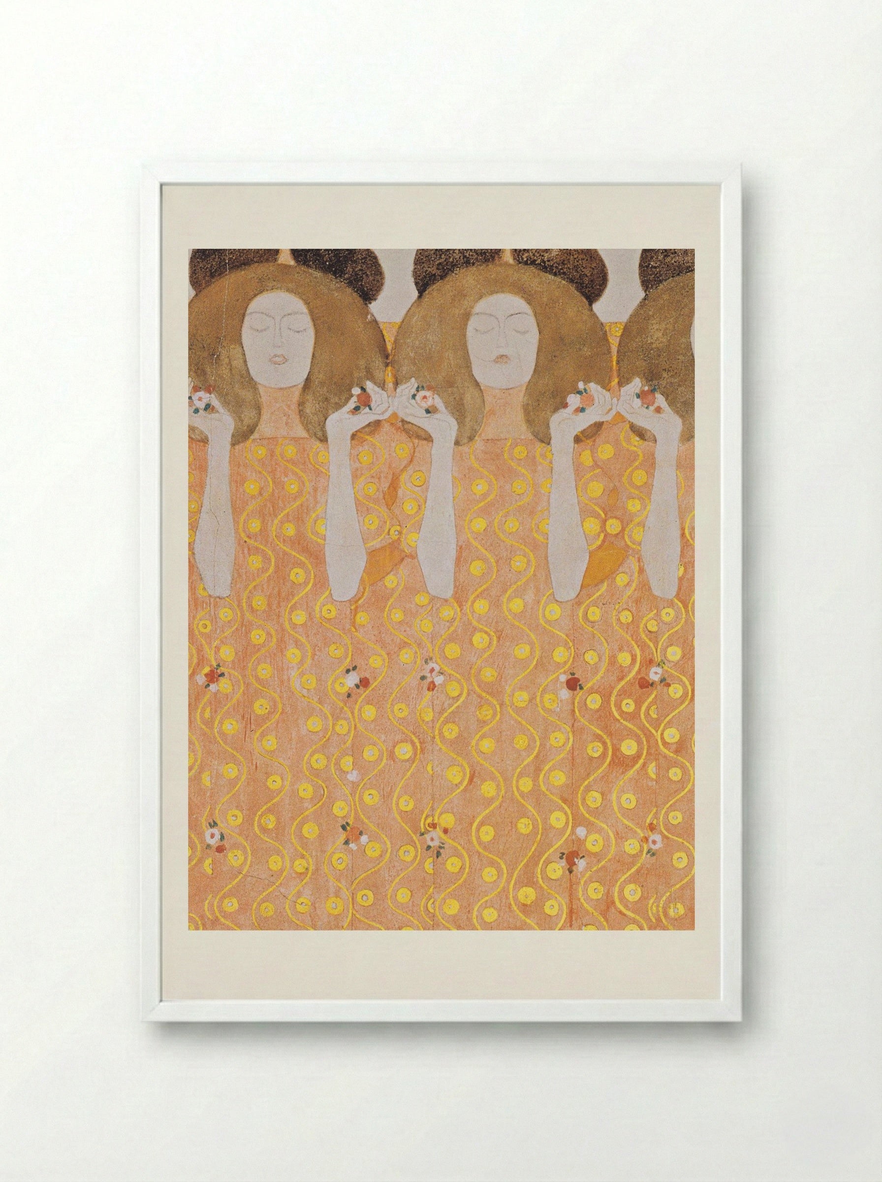 Detail from Beethoven Frieze: The Yearning for Happiness of Mankind - Gustav Klimt - Framed Print White