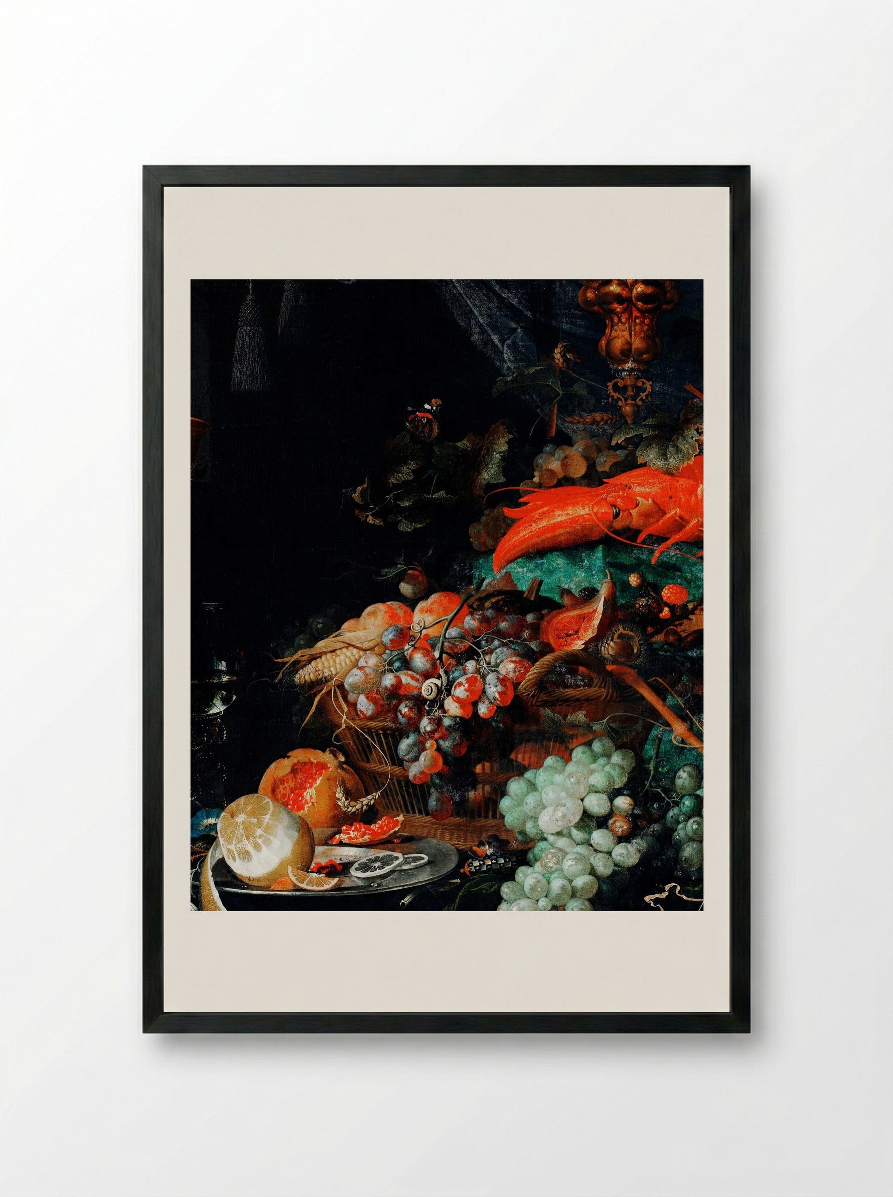 Fruits and Lobster - Abraham Mignon - Framed Print Black