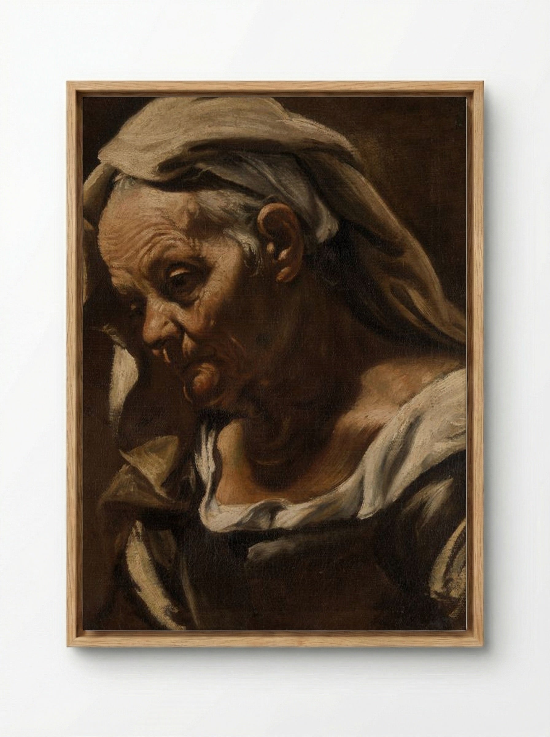 Head of an Old Woman - Orazio Borgianni - Framed Canvas Wood