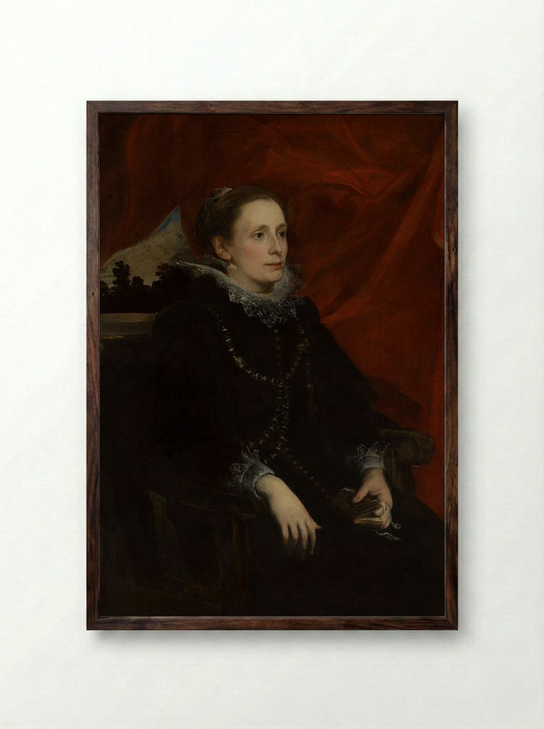 Portrait of a Woman, Called the Marchesa Durazzo - Anthony van Dyck - Framed Print Dark Wood
