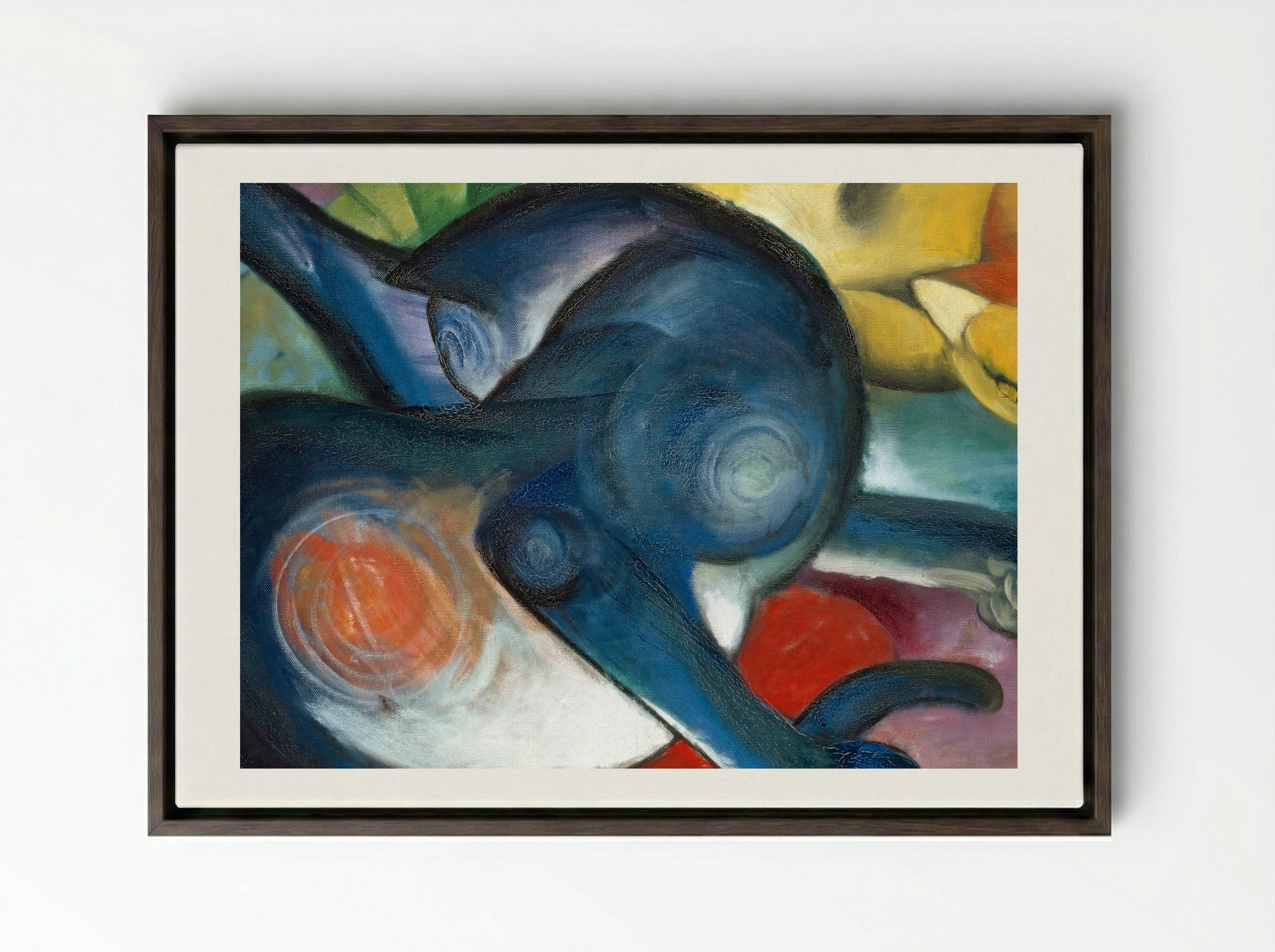 Two Cats, Blue and Yellow - Franz Marc - Framed Canvas Dark Wood
