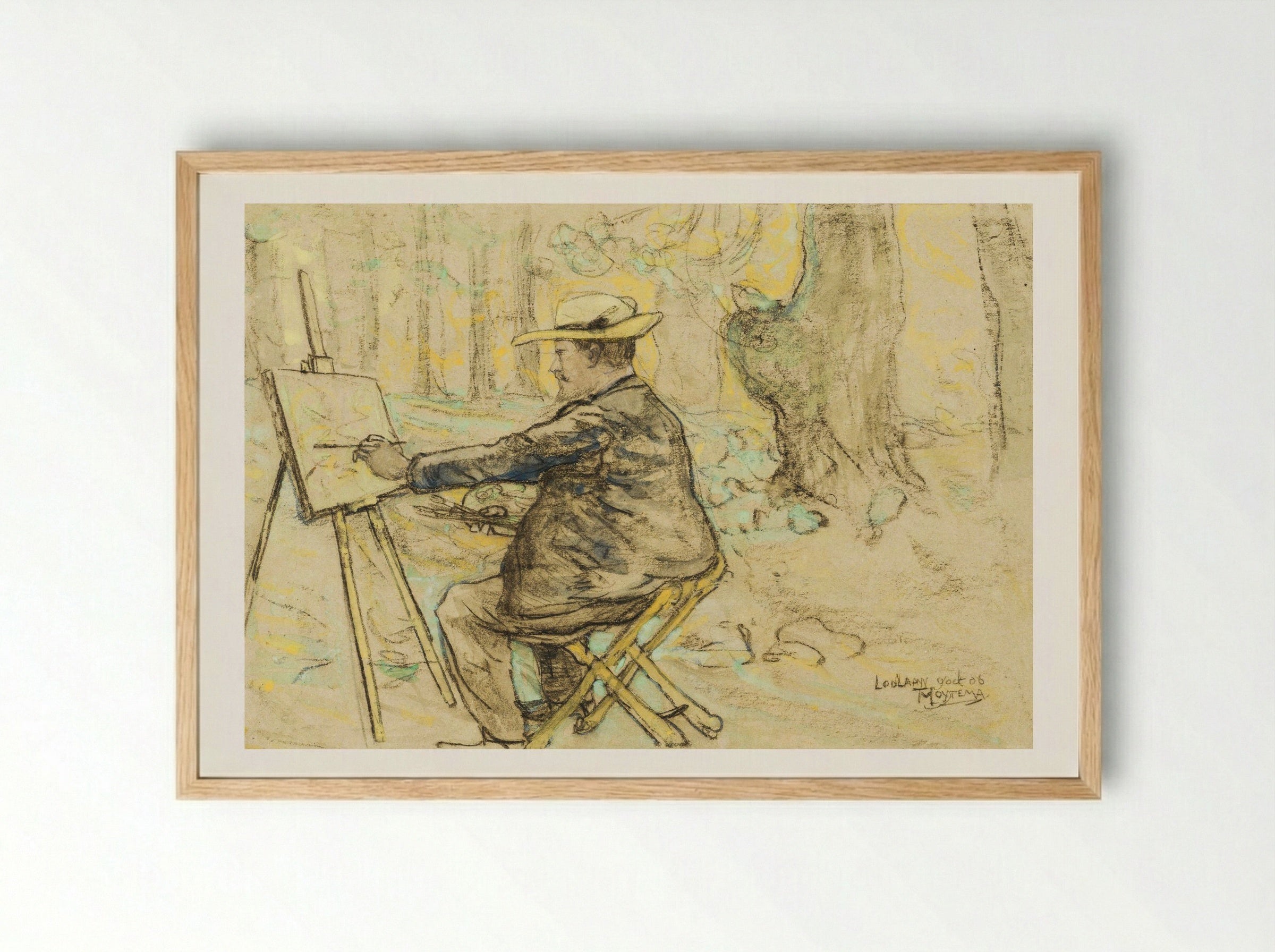 Portret van Henricus, schilderend in de Loolaan te Den Haag - Theodorus van Hoytema - Framed Print Wood