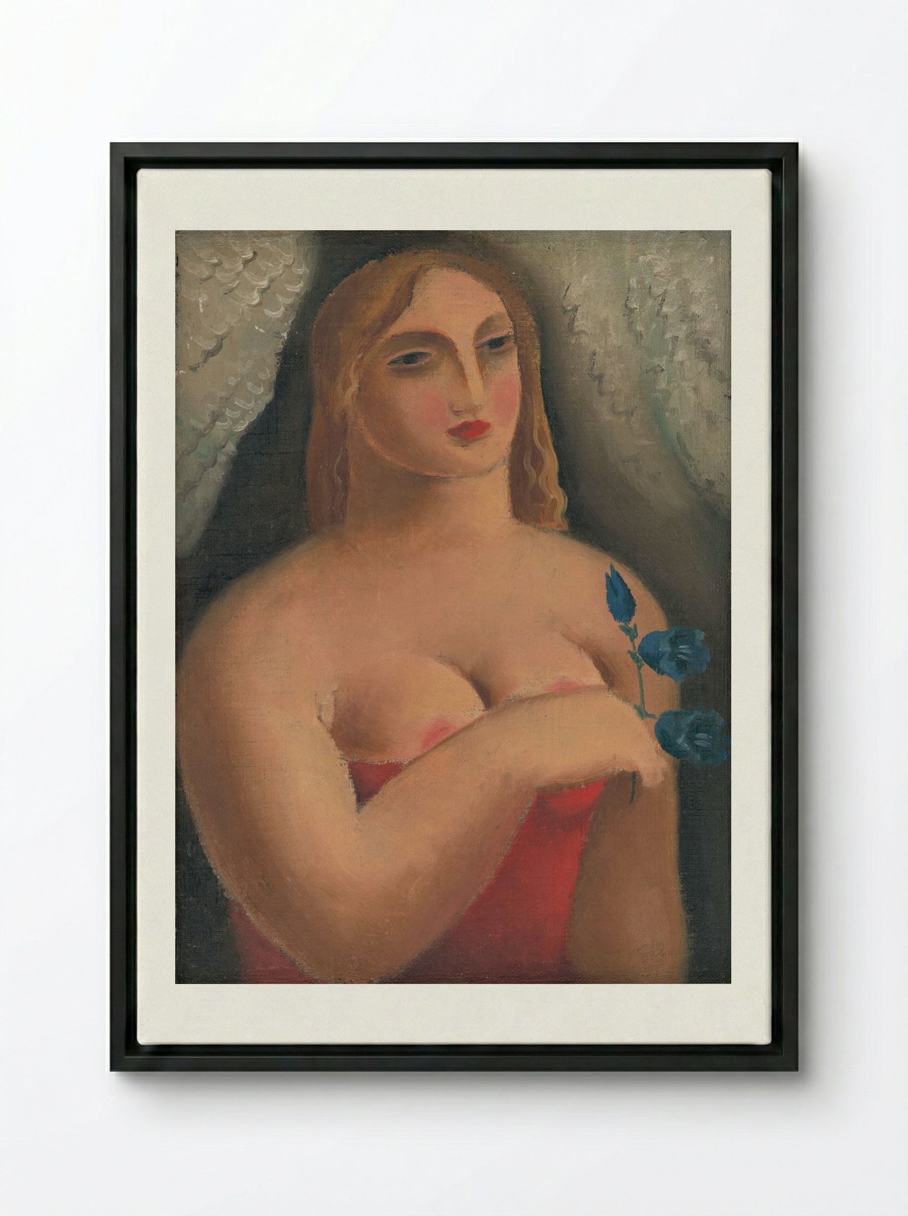Woman with Bellflowers - Mikuláš Galanda - Framed Canvas Black