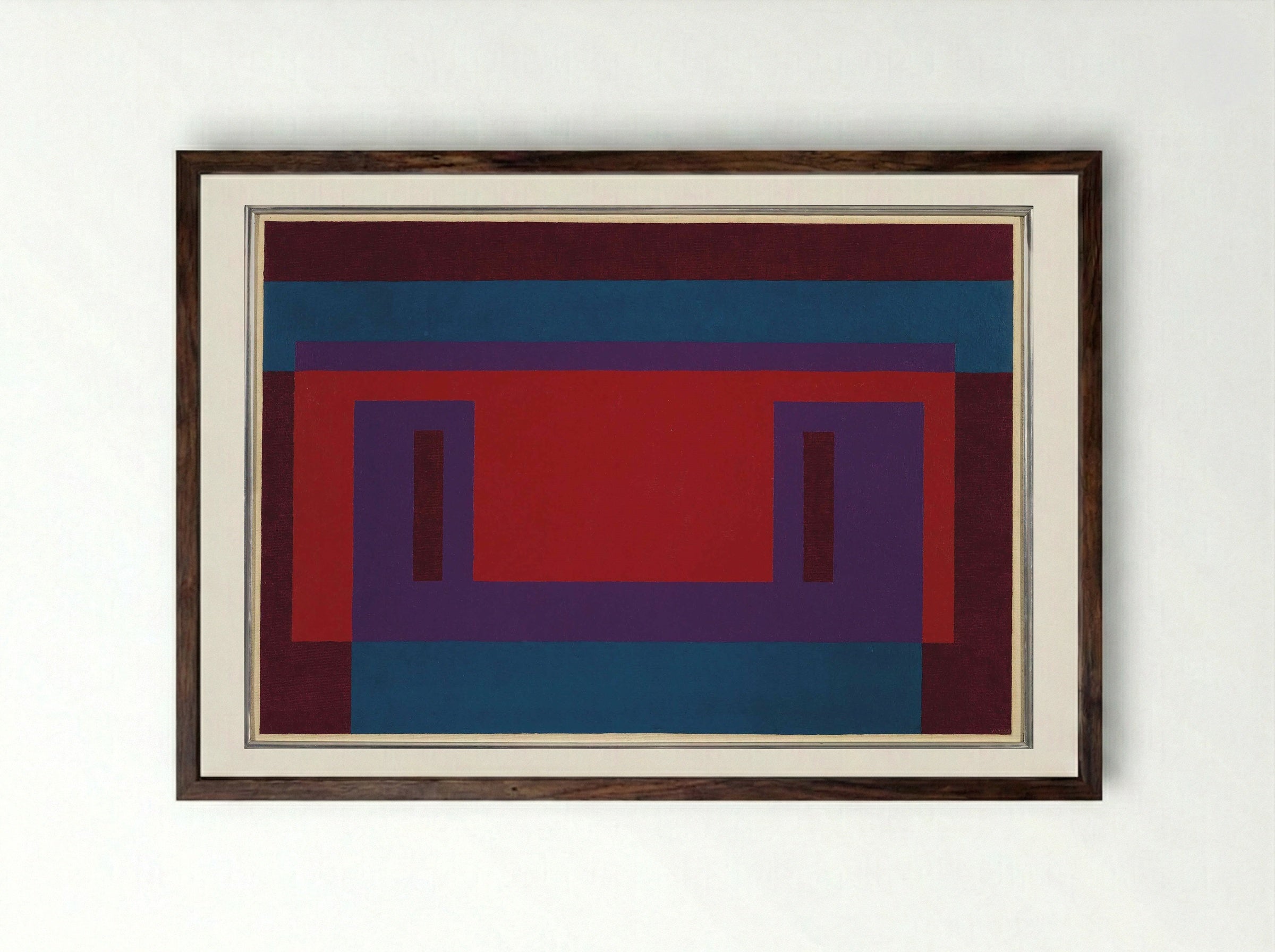 Homage to the Square: Red Wall - Josef Albers - Framed Print Dark Wood