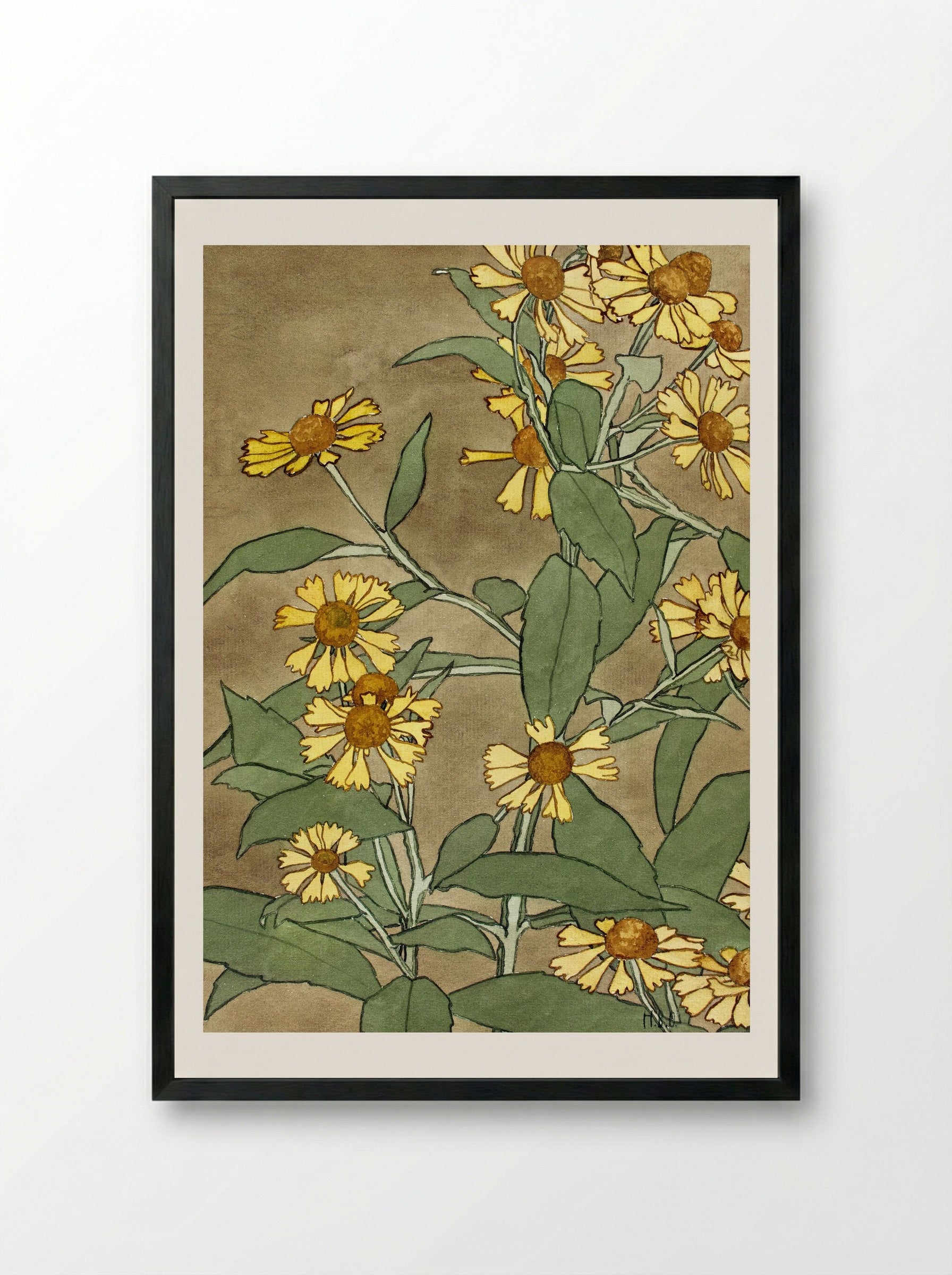 Daisies with Orange Center and Yellow Petals (1915) - Hannah Borger Overbeck - Framed Print Black