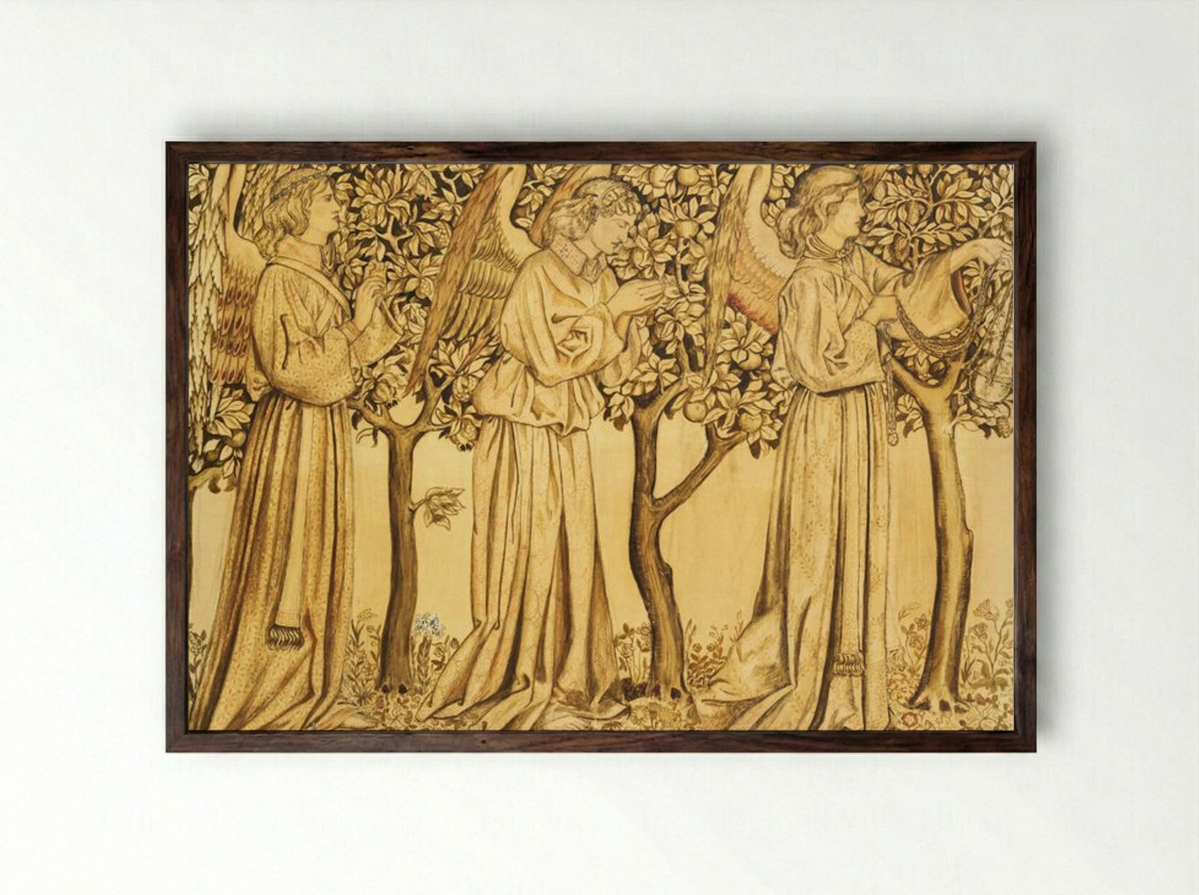 Tile Design: Processing Angels - William Morris - Framed Print Dark Wood