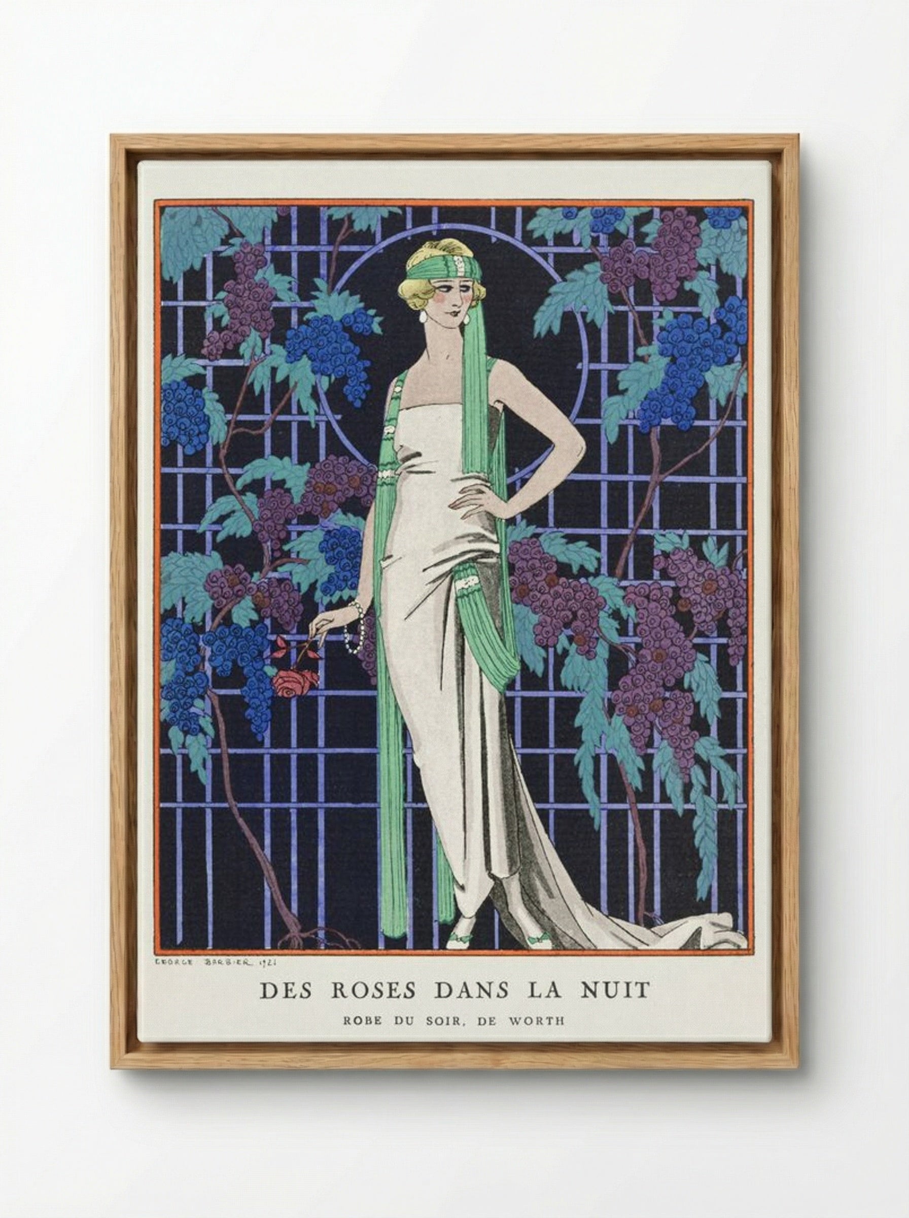 Des Roses dans la Nuit (Evening Dress by Worth) - George Barbier - Framed Canvas Wood