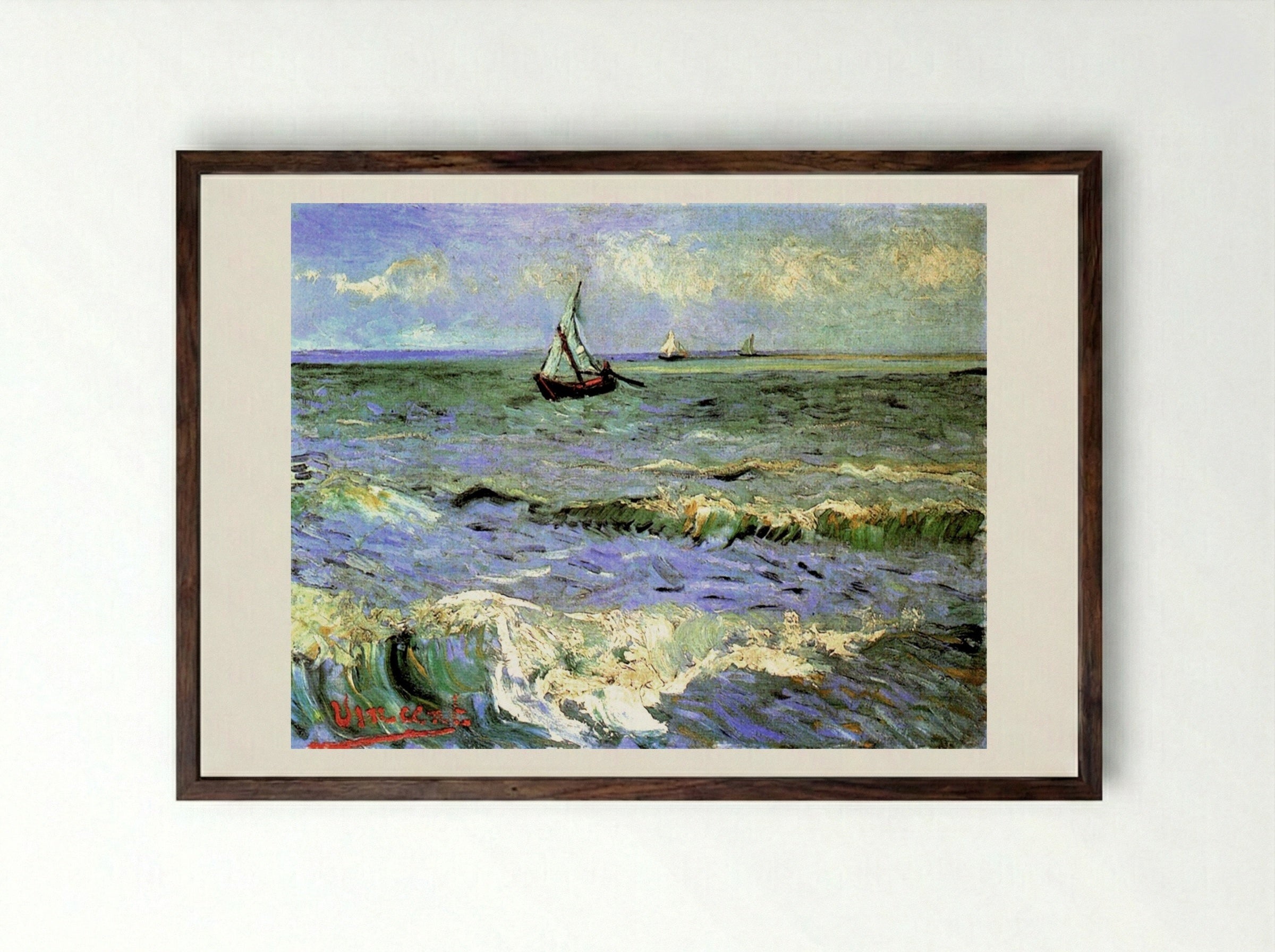 Seascape at Saintes-Maries - Vincent van Gogh - Framed Print Dark Wood