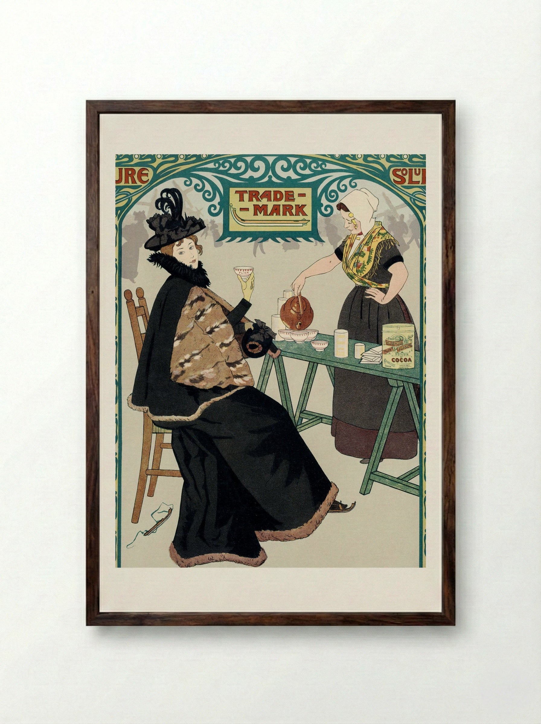Dutch Skate Cocoa Advertisement - Johann Georg van Caspel - Framed Print Dark Wood