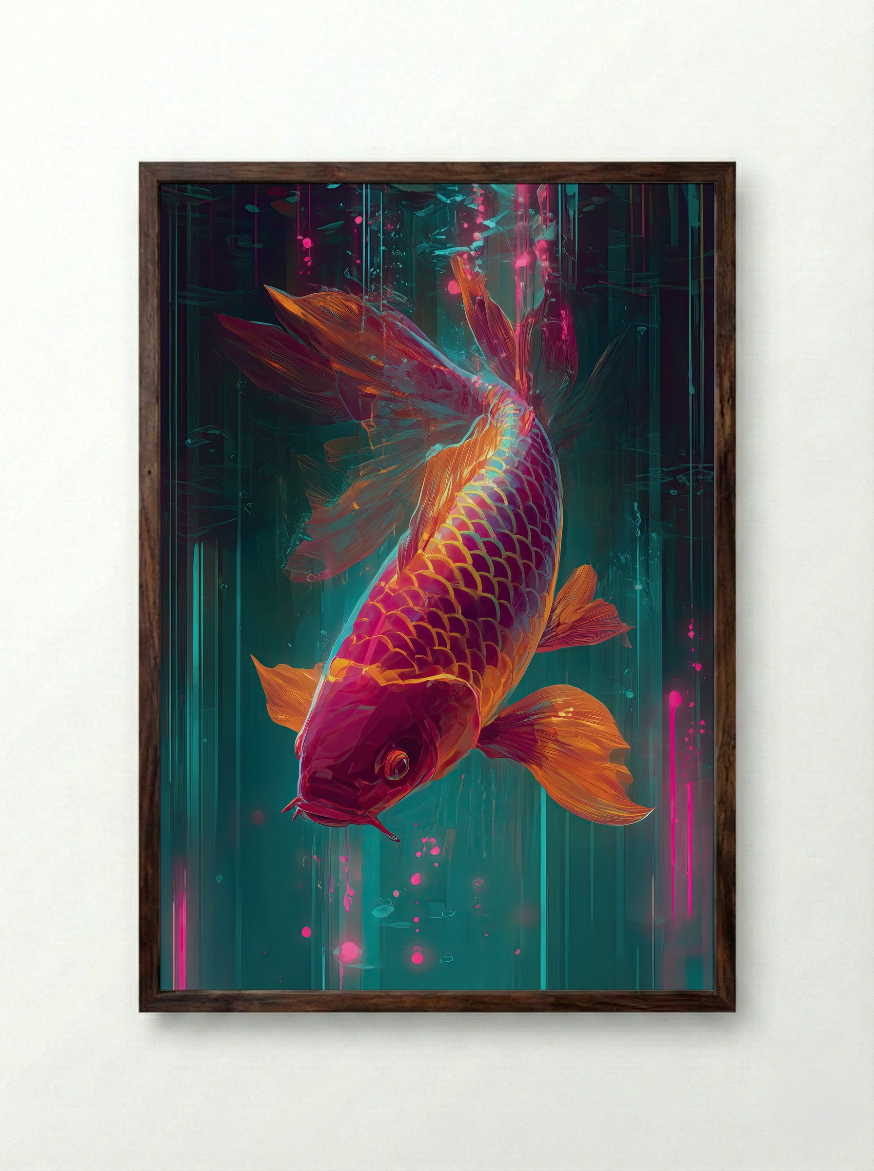 Neon Koi No.2 – Emberstream - Framed Print Dark Wood