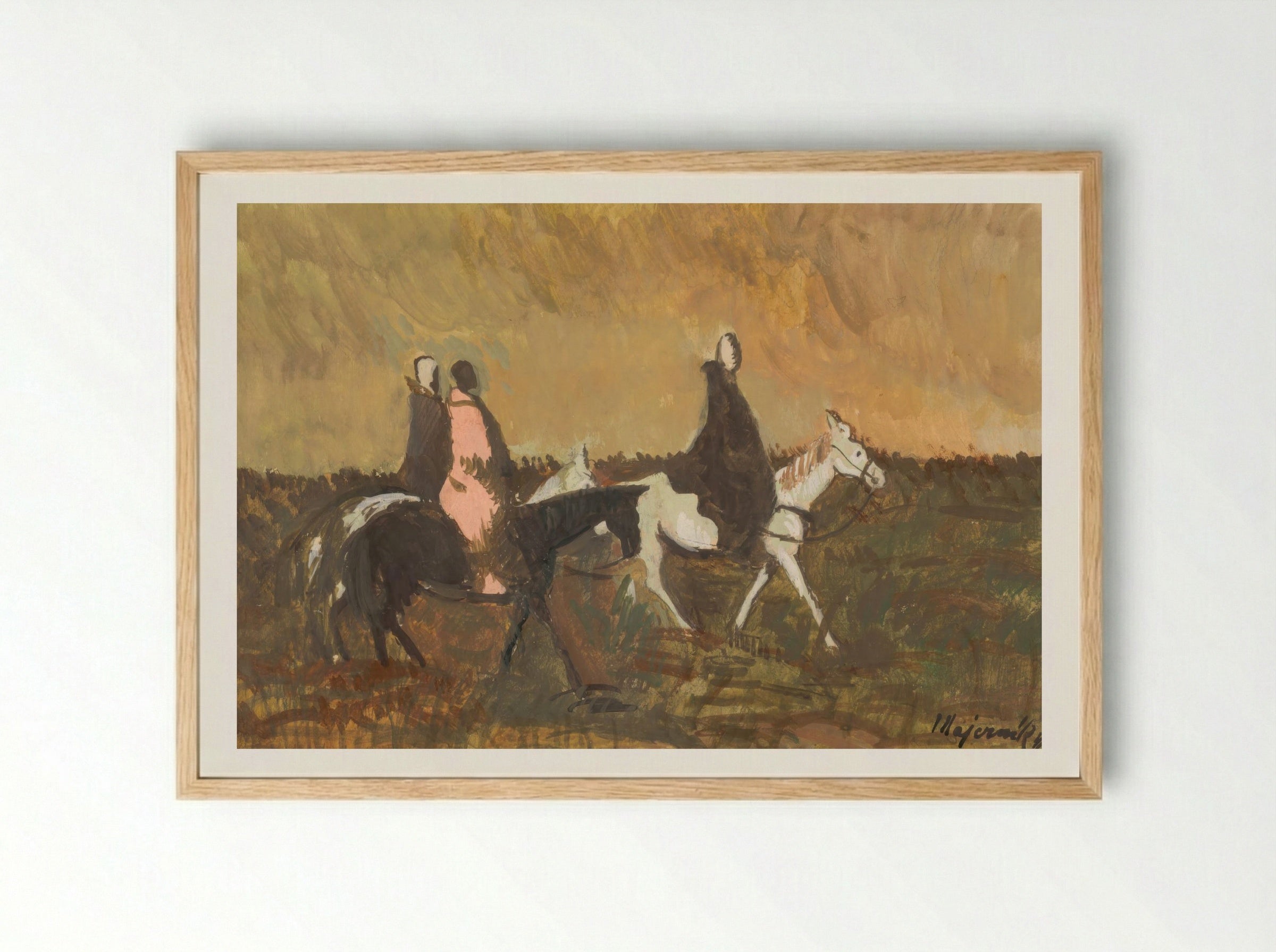 Three Riders in a Landscape - Cyprián Majerník - Framed Print Wood