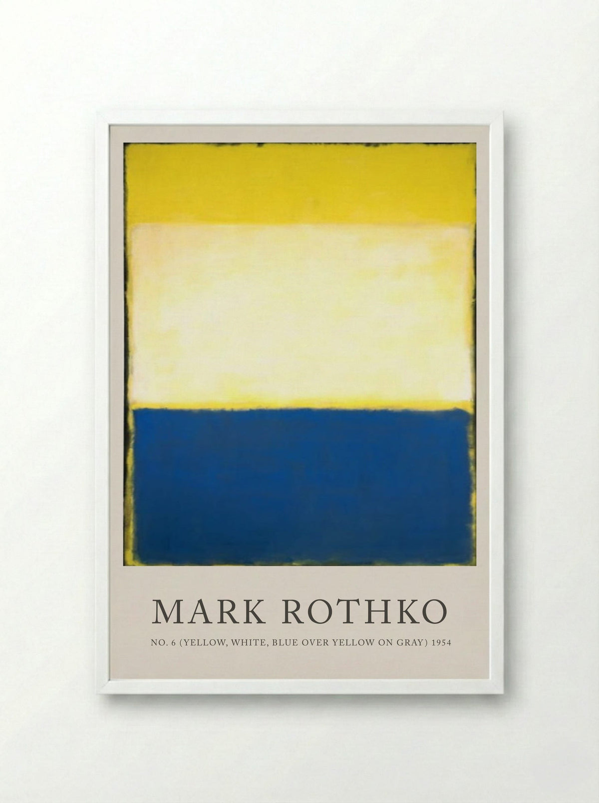 No. 6 (Yellow, White, Blue over Yellow on Gray) - Mark Rothko - Framed Print White