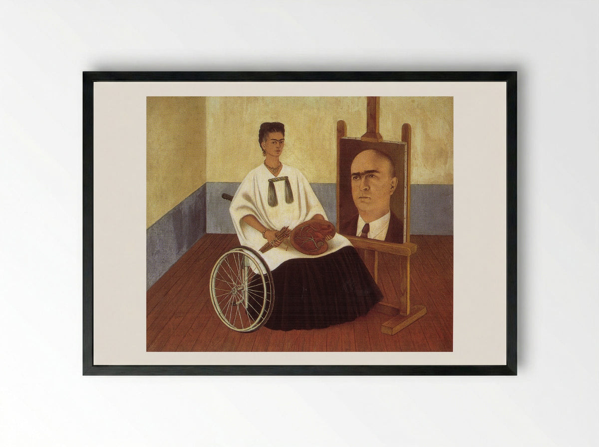 Self-Portrait with the Portrait of Doctor Farill - Frida Kahlo - Framed Print Black