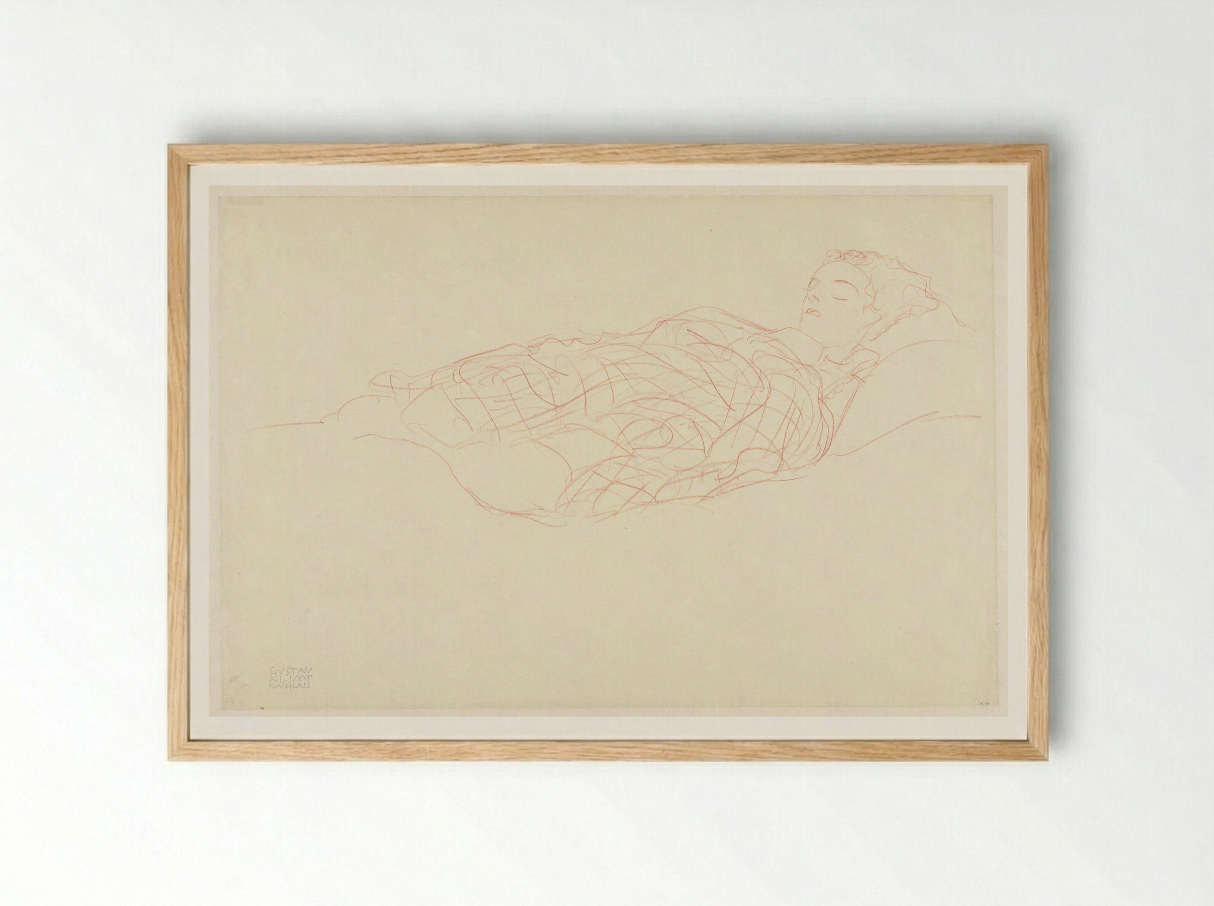 Study of a Resting Woman Wrapped in a Plaid - Gustav Klimt - Framed Print Wood