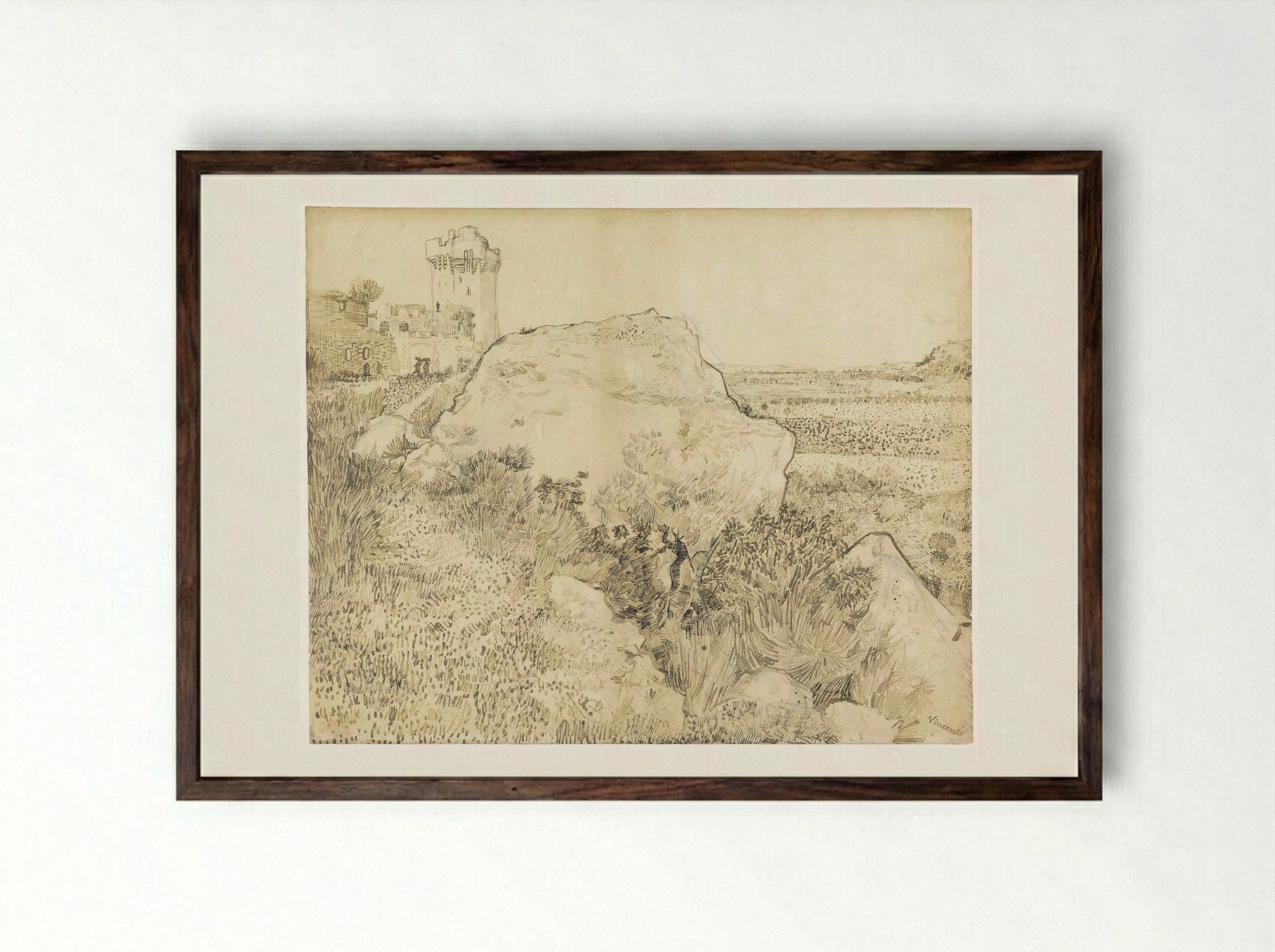 Heuvel met ruïne van Montmajour - Vincent van Gogh - Framed Print Dark Wood