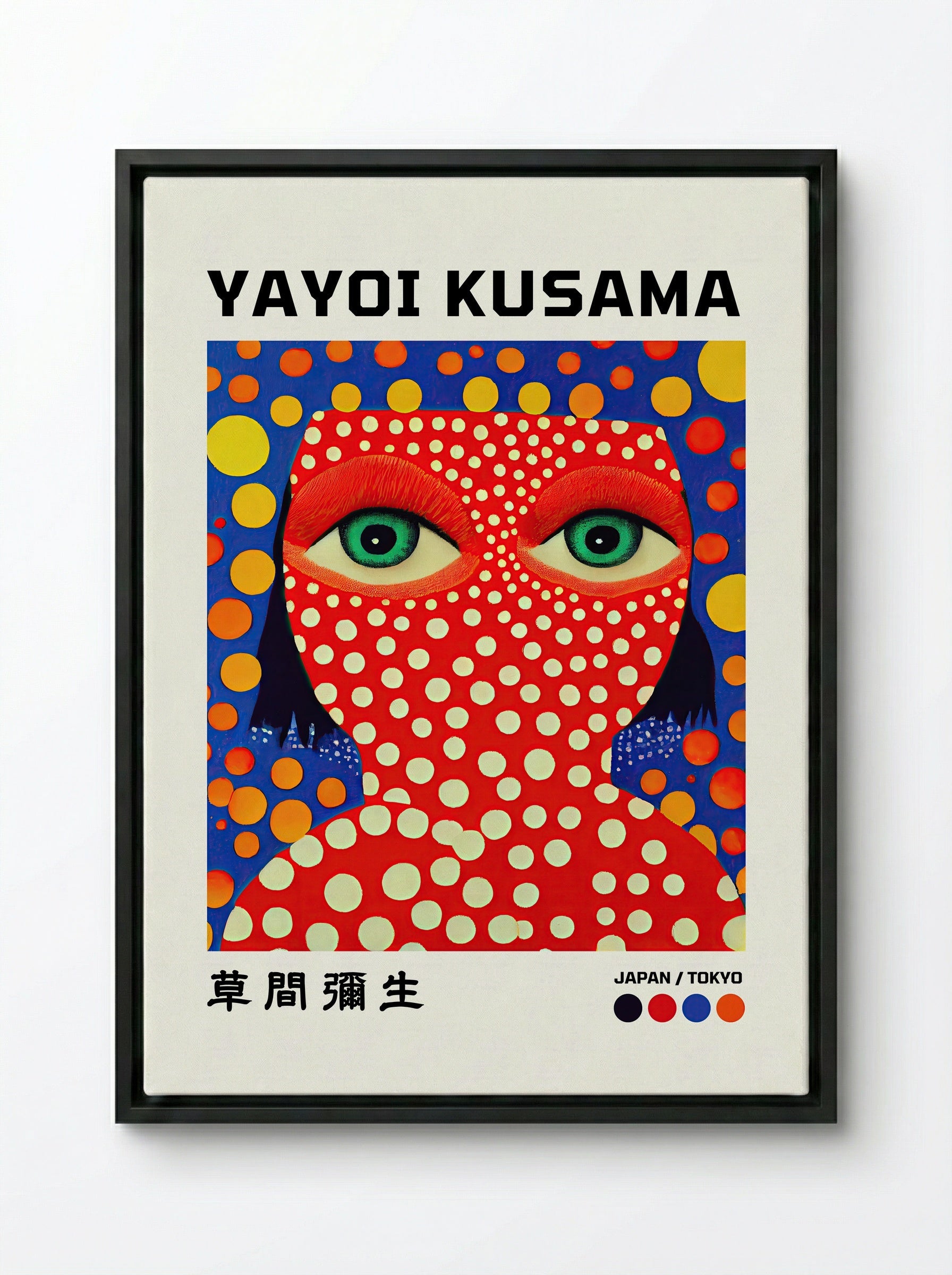 Self-Portrait with Polka Dots - Yayoi Kusama - Framed Canvas Black