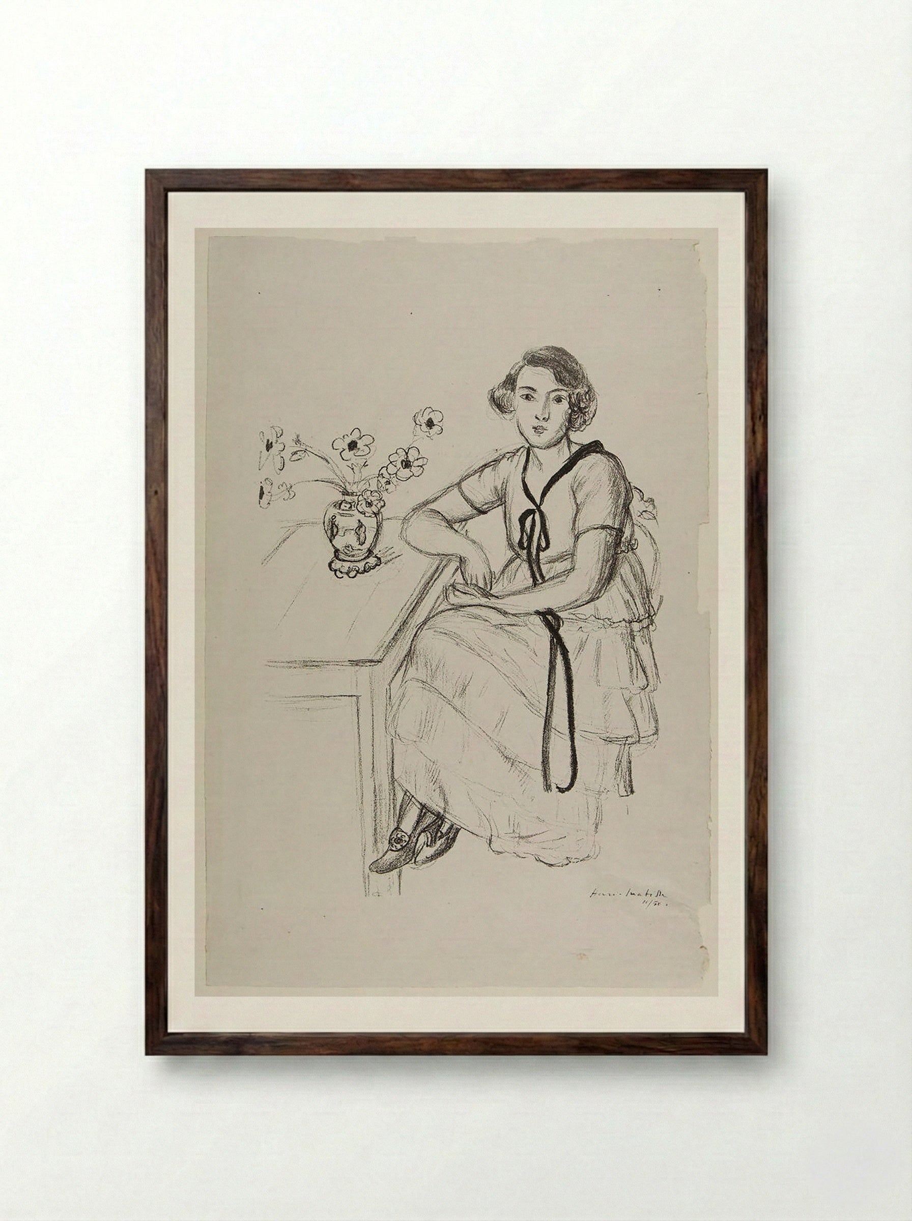 Woman Wearing a Ribbon - Henri Matisse - Framed Print Dark Wood