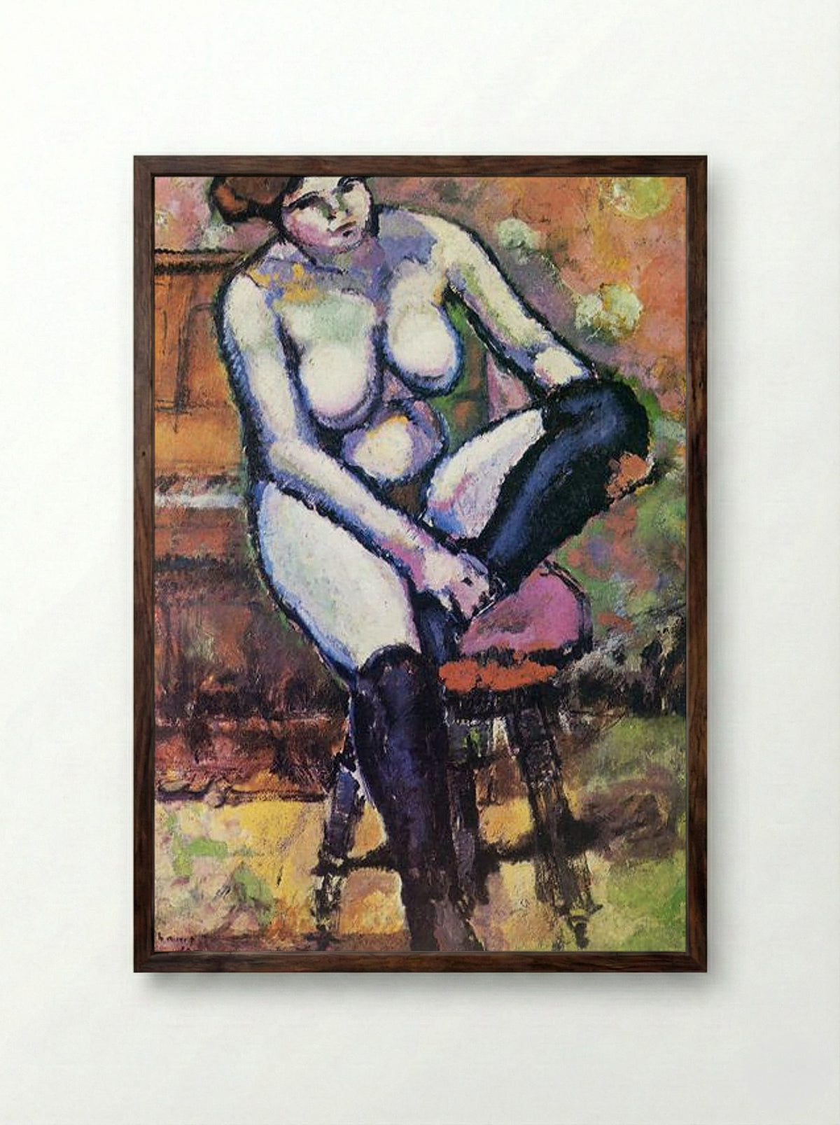 Nude with Black Stockings - Marcel Duchamp - Framed Print Dark Wood